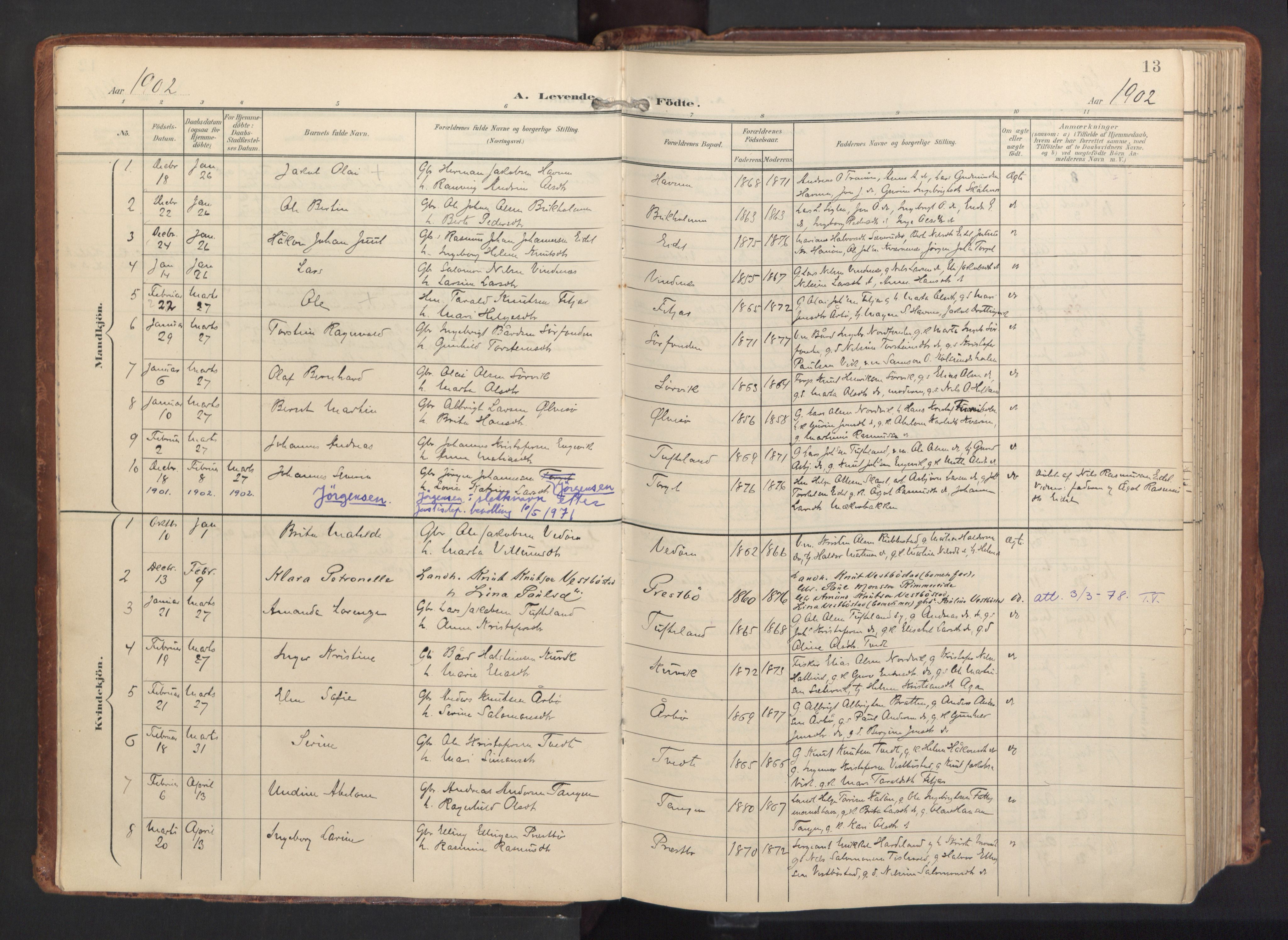 Fitjar sokneprestembete, SAB/A-99926: Parish register (official) no. A 3, 1900-1918, p. 13