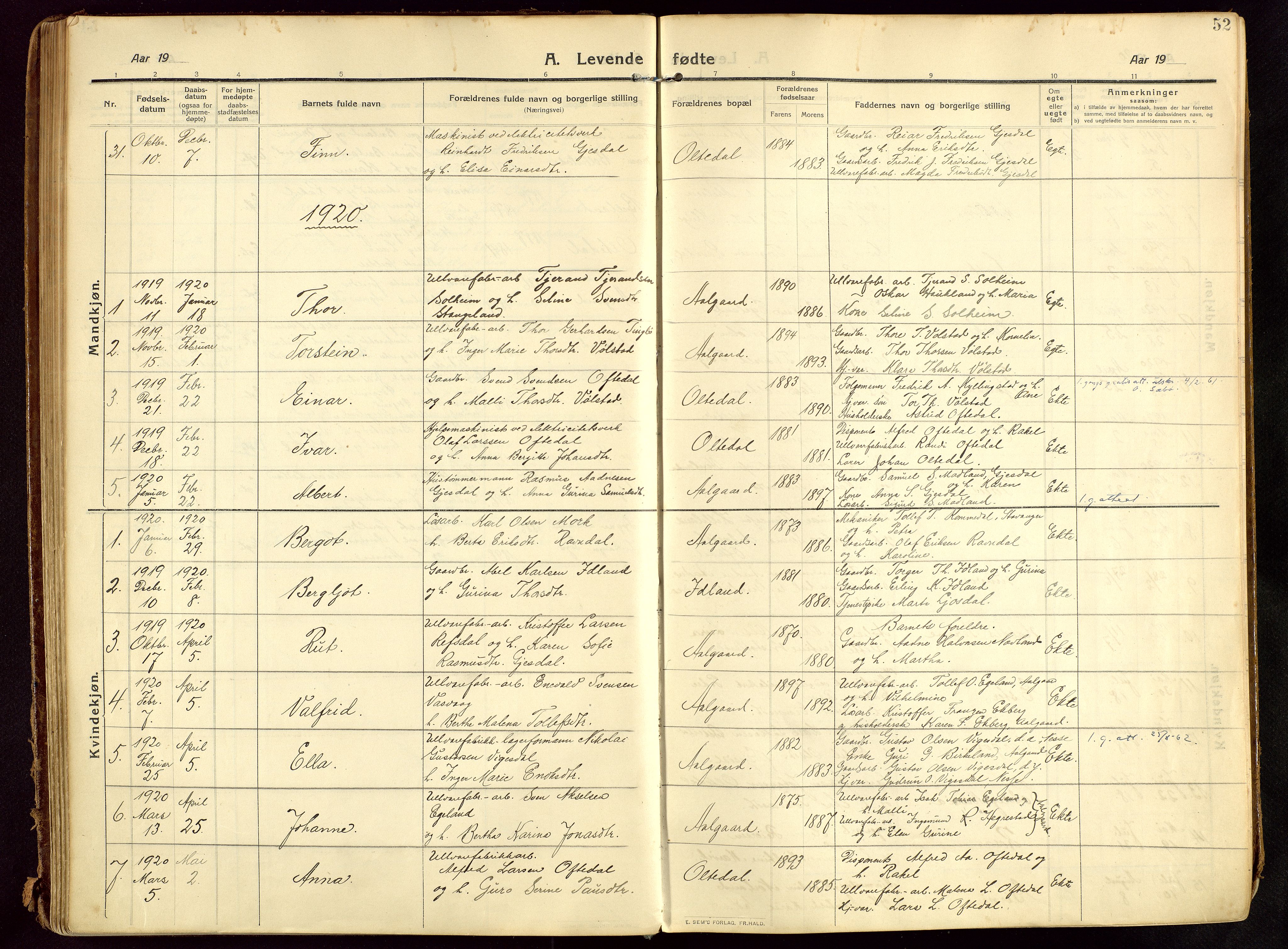 Lye sokneprestkontor, AV/SAST-A-101794/002/B/L0001: Parish register (official) no. A 13, 1910-1925, p. 52