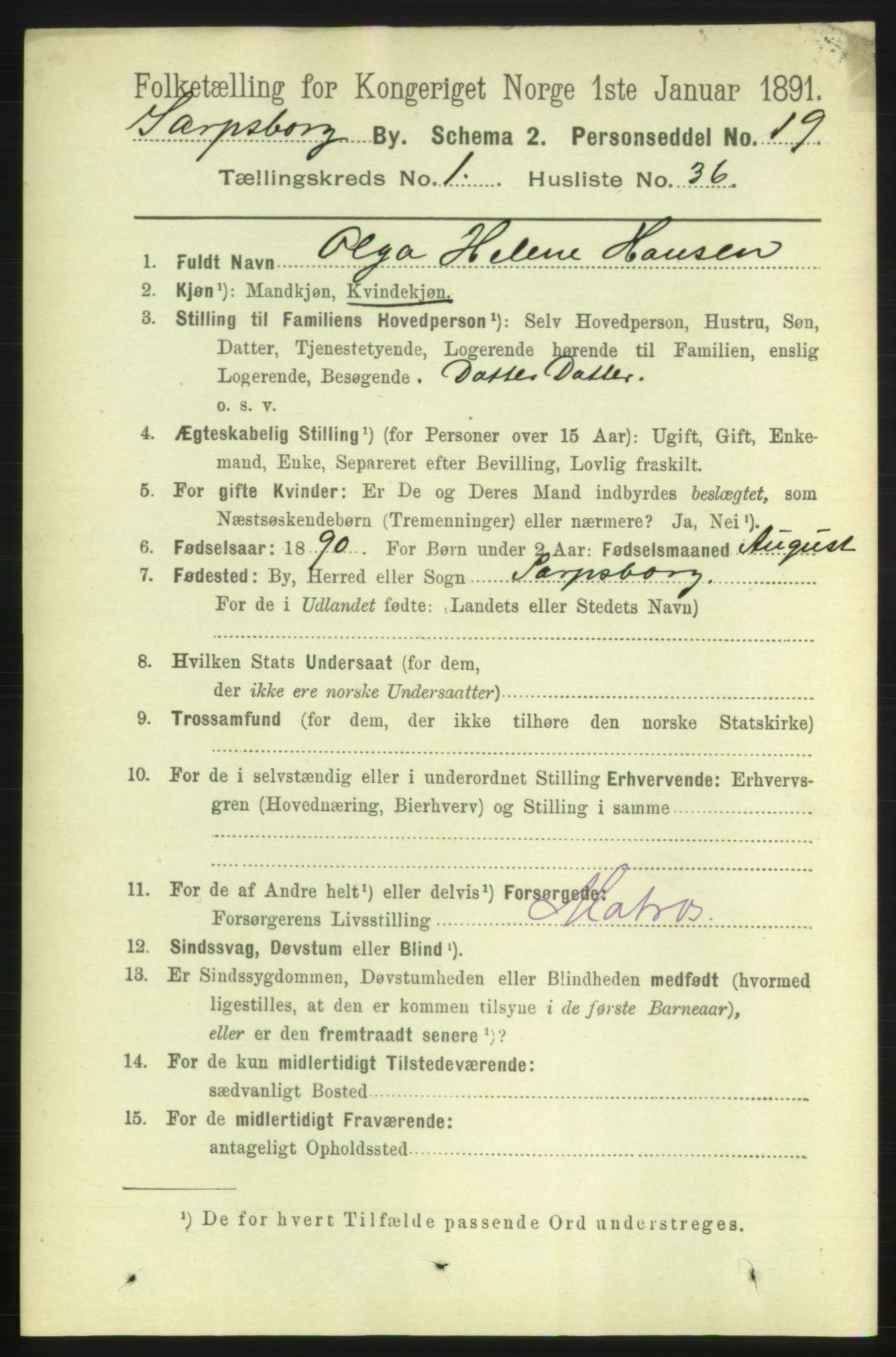 RA, 1891 census for 0102 Sarpsborg, 1891, p. 542