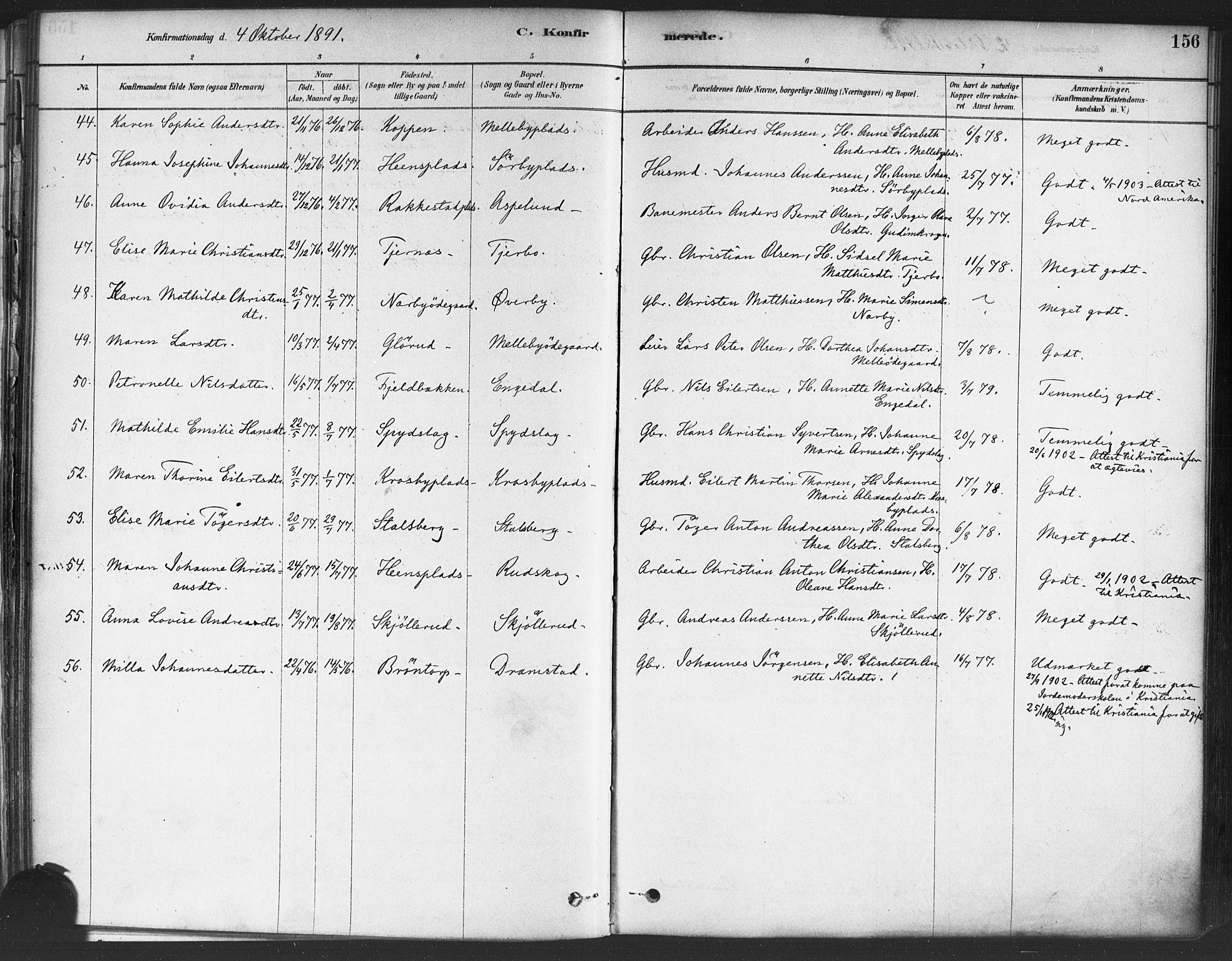 Rakkestad prestekontor Kirkebøker, AV/SAO-A-2008/F/Fa/L0012: Parish register (official) no. I 12, 1878-1893, p. 156