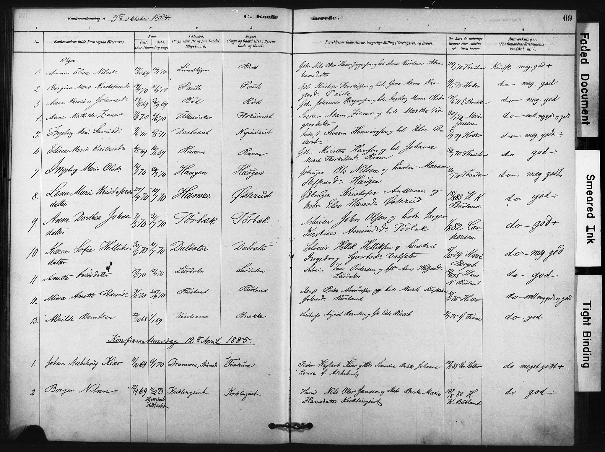 Fiskum kirkebøker, SAKO/A-15/F/Fa/L0002: Parish register (official) no. 2, 1878-1890, p. 69