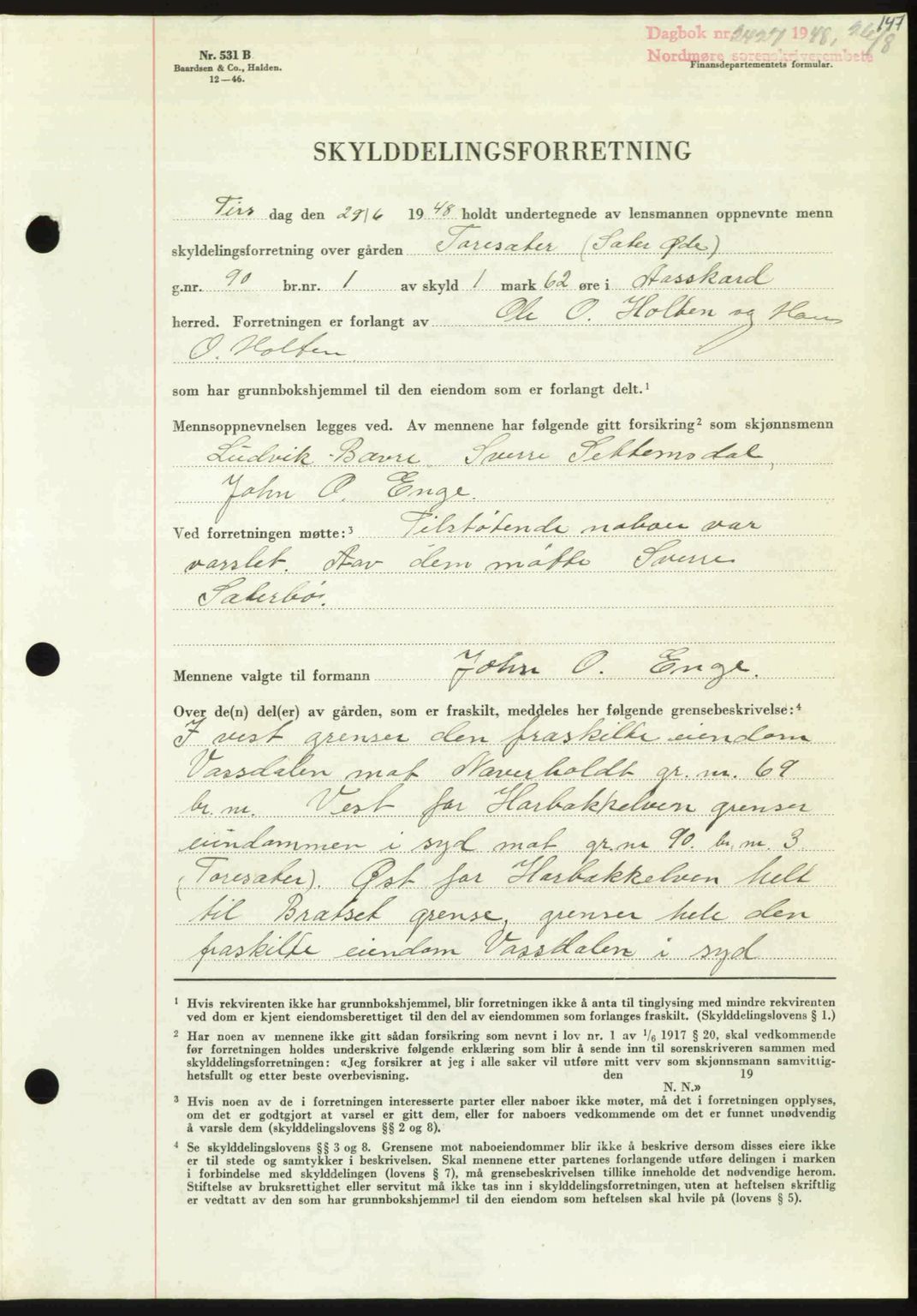 Nordmøre sorenskriveri, AV/SAT-A-4132/1/2/2Ca: Mortgage book no. A109, 1948-1948, Diary no: : 2427/1948