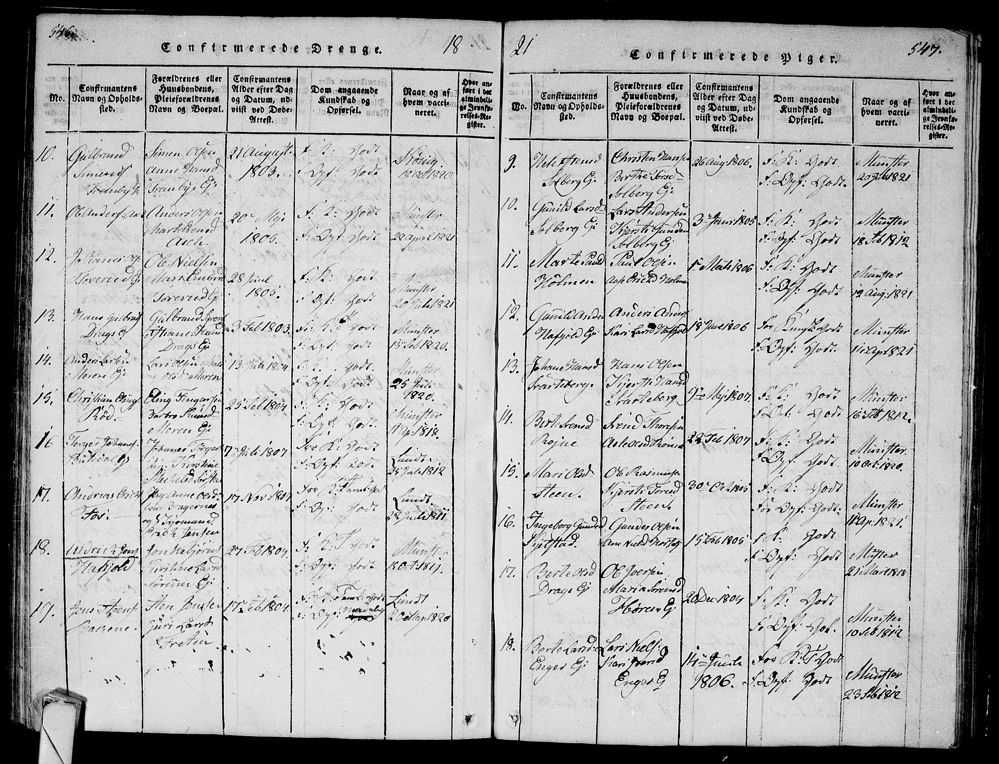 Lier kirkebøker, AV/SAKO-A-230/G/Ga/L0001: Parish register (copy) no. I 1, 1813-1824, p. 546-547