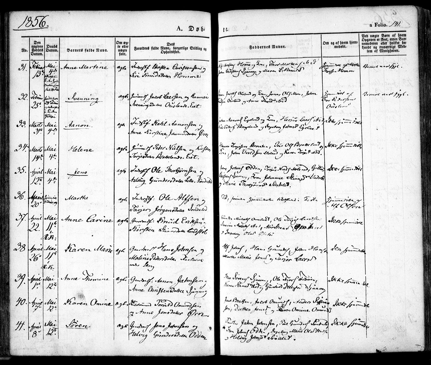 Søndeled sokneprestkontor, AV/SAK-1111-0038/F/Fa/L0002: Parish register (official) no. A 2, 1839-1860, p. 141