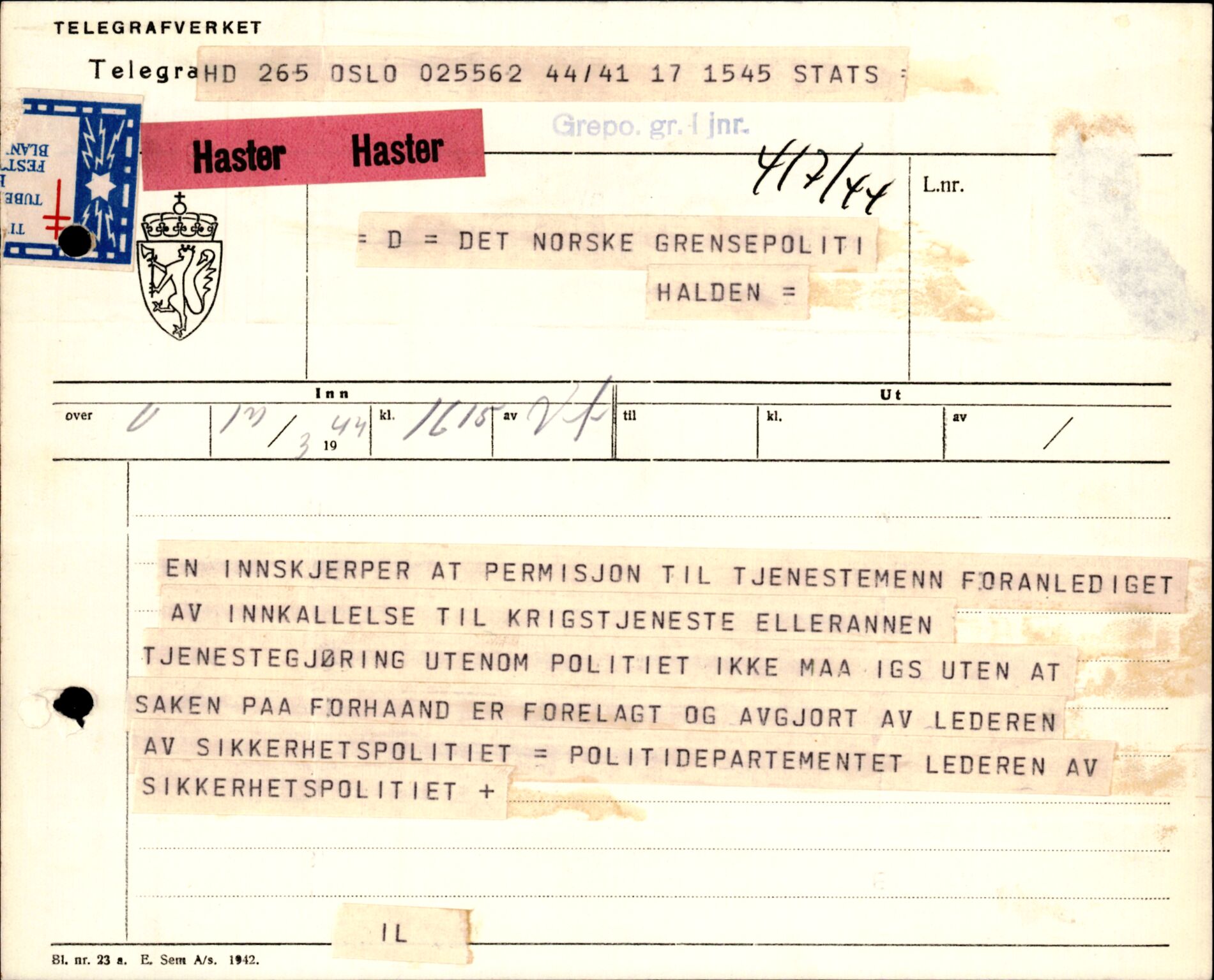 Forsvarets Overkommando. 2 kontor. Arkiv 11.4. Spredte tyske arkivsaker, AV/RA-RAFA-7031/D/Dar/Darc/L0006: BdSN, 1942-1945, p. 403