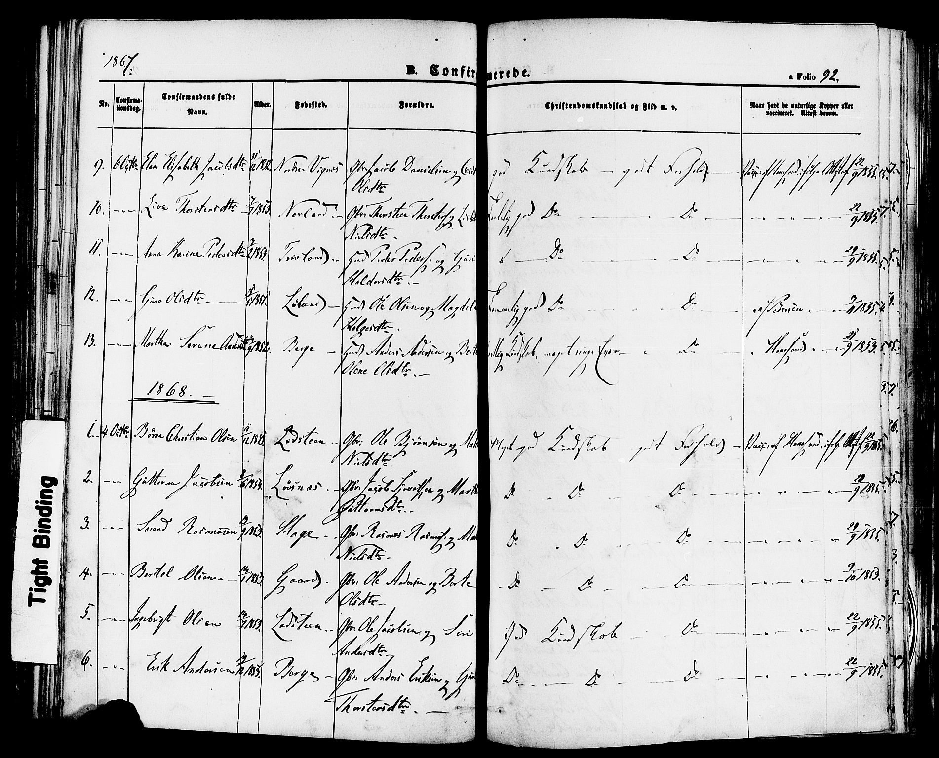 Finnøy sokneprestkontor, SAST/A-101825/H/Ha/Haa/L0008: Parish register (official) no. A 8, 1863-1878, p. 92