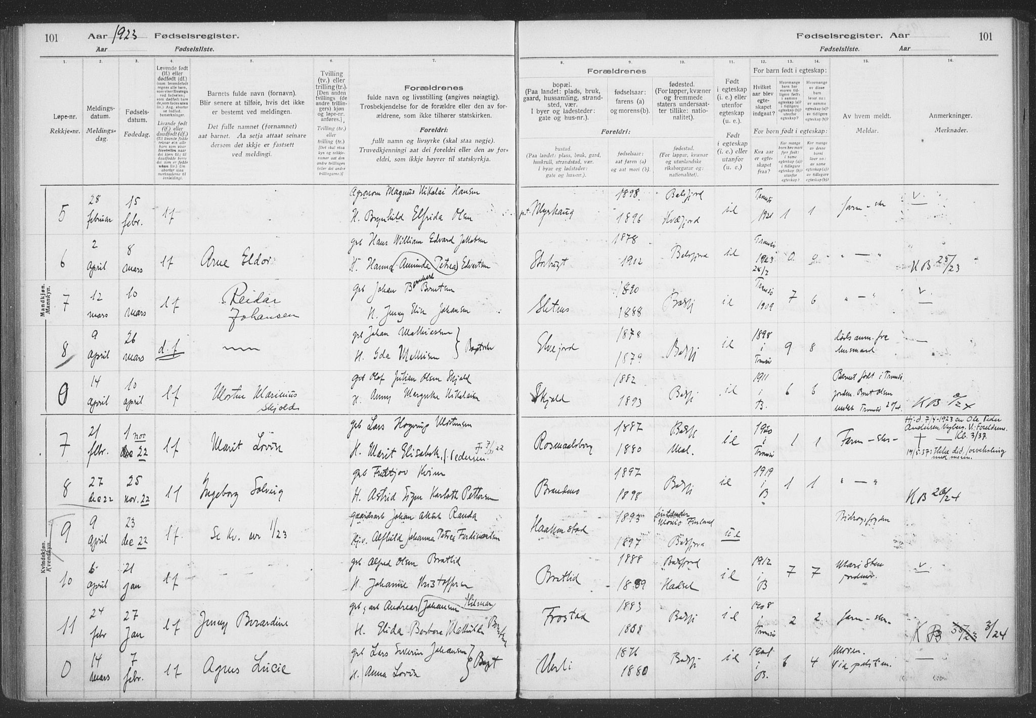 Balsfjord sokneprestembete, SATØ/S-1303/H/Hb/L0059: Birth register no. 59, 1916-1930, p. 101