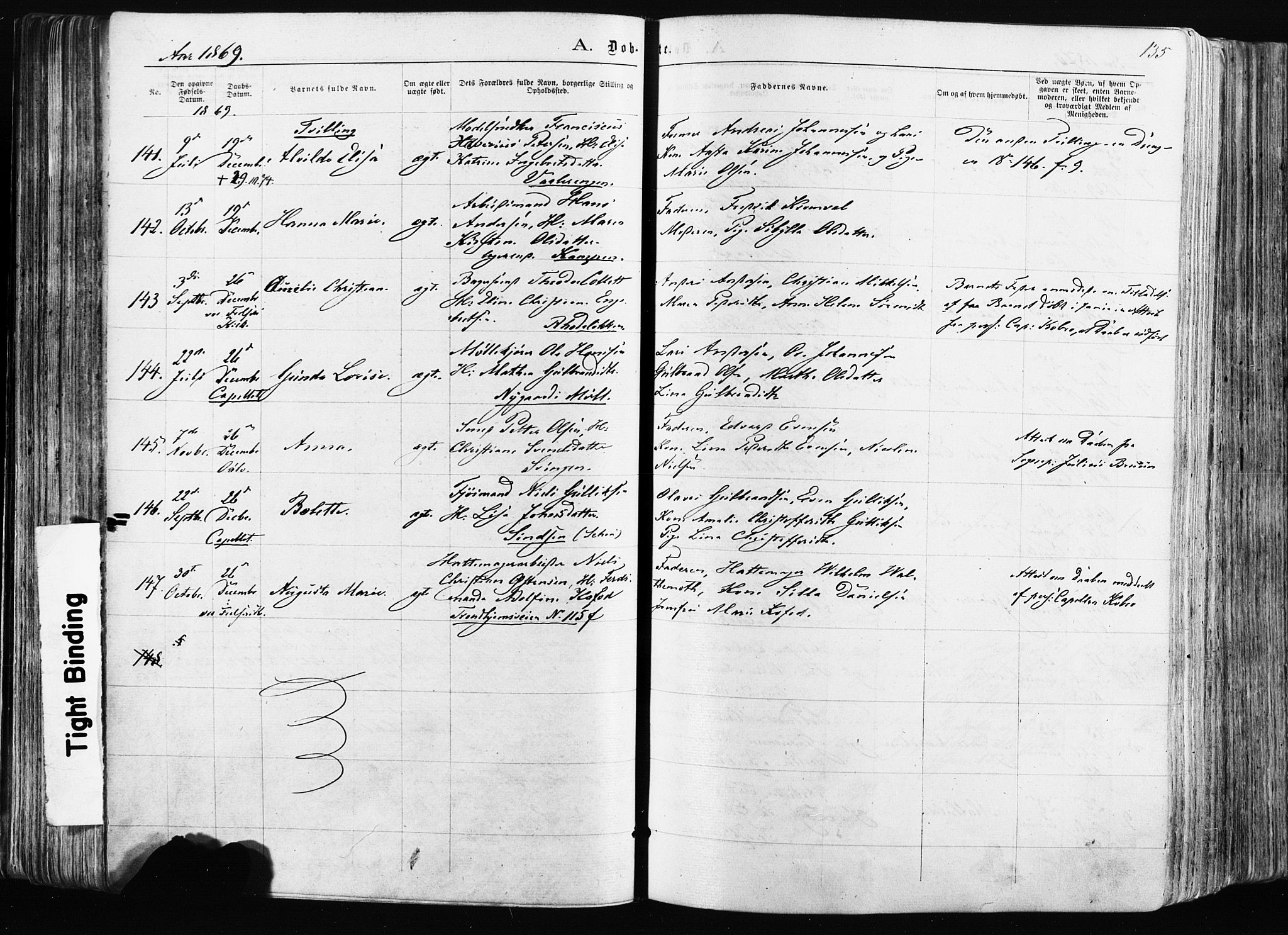 Østre Aker prestekontor Kirkebøker, SAO/A-10840/F/Fa/L0003: Parish register (official) no. I 3, 1869-1875, p. 135