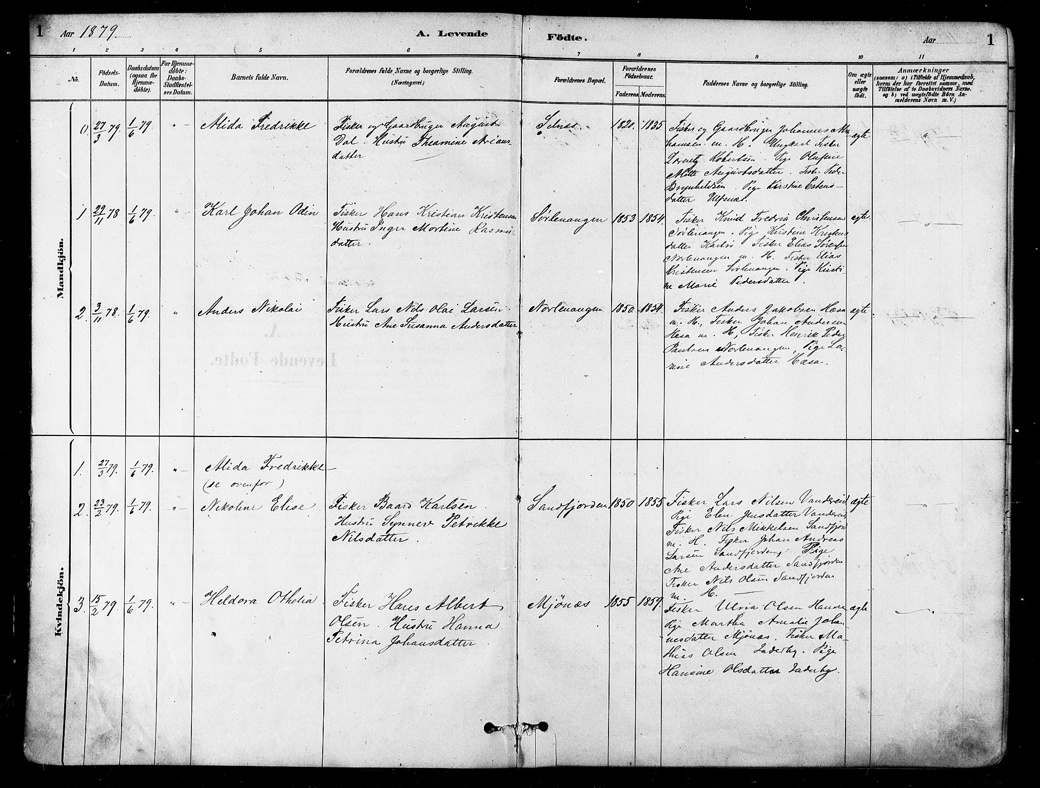 Karlsøy sokneprestembete, AV/SATØ-S-1299/H/Ha/Haa/L0006kirke: Parish register (official) no. 6, 1879-1890, p. 1