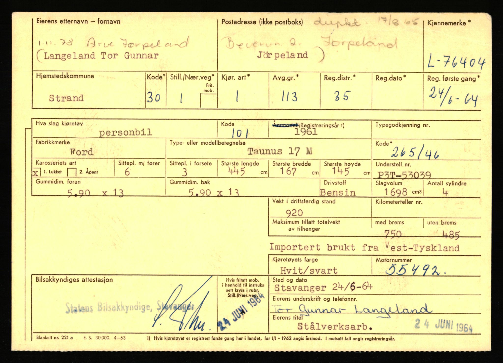 Stavanger trafikkstasjon, AV/SAST-A-101942/0/F/L0068: L-75000 - L-76799, 1930-1971, p. 1713