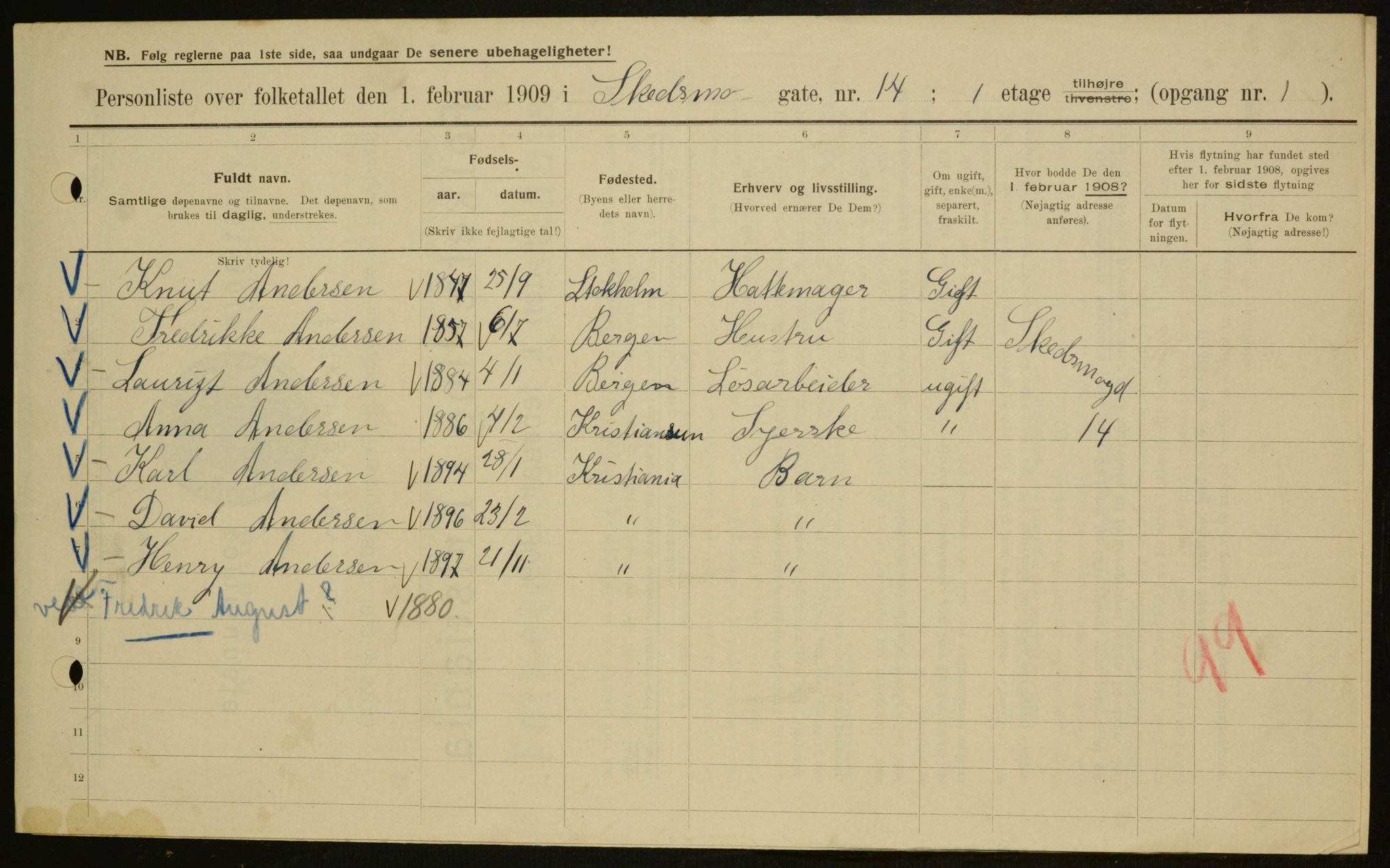 OBA, Municipal Census 1909 for Kristiania, 1909, p. 86482