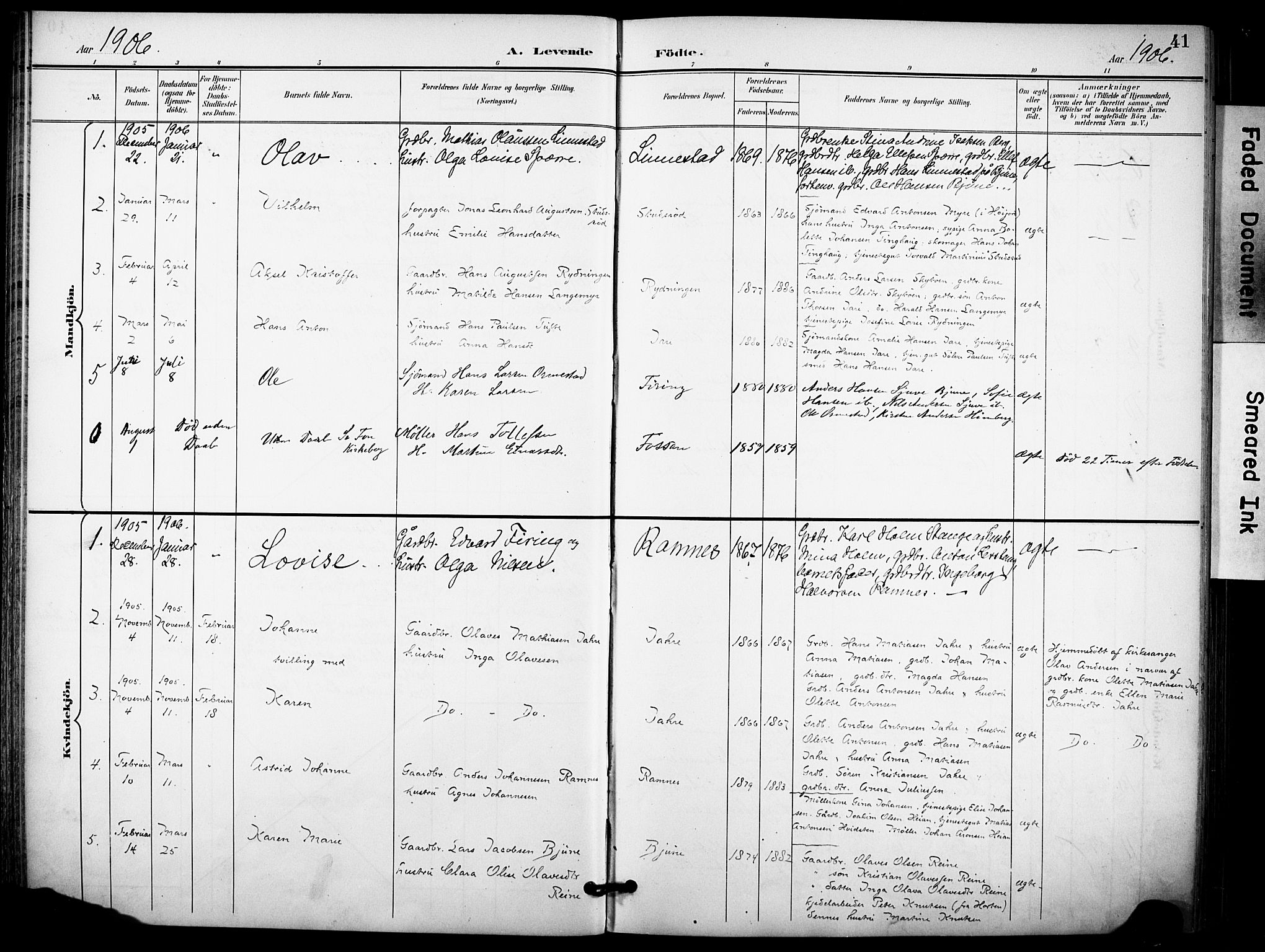 Ramnes kirkebøker, SAKO/A-314/F/Fa/L0008: Parish register (official) no. I 8, 1896-1913, p. 41