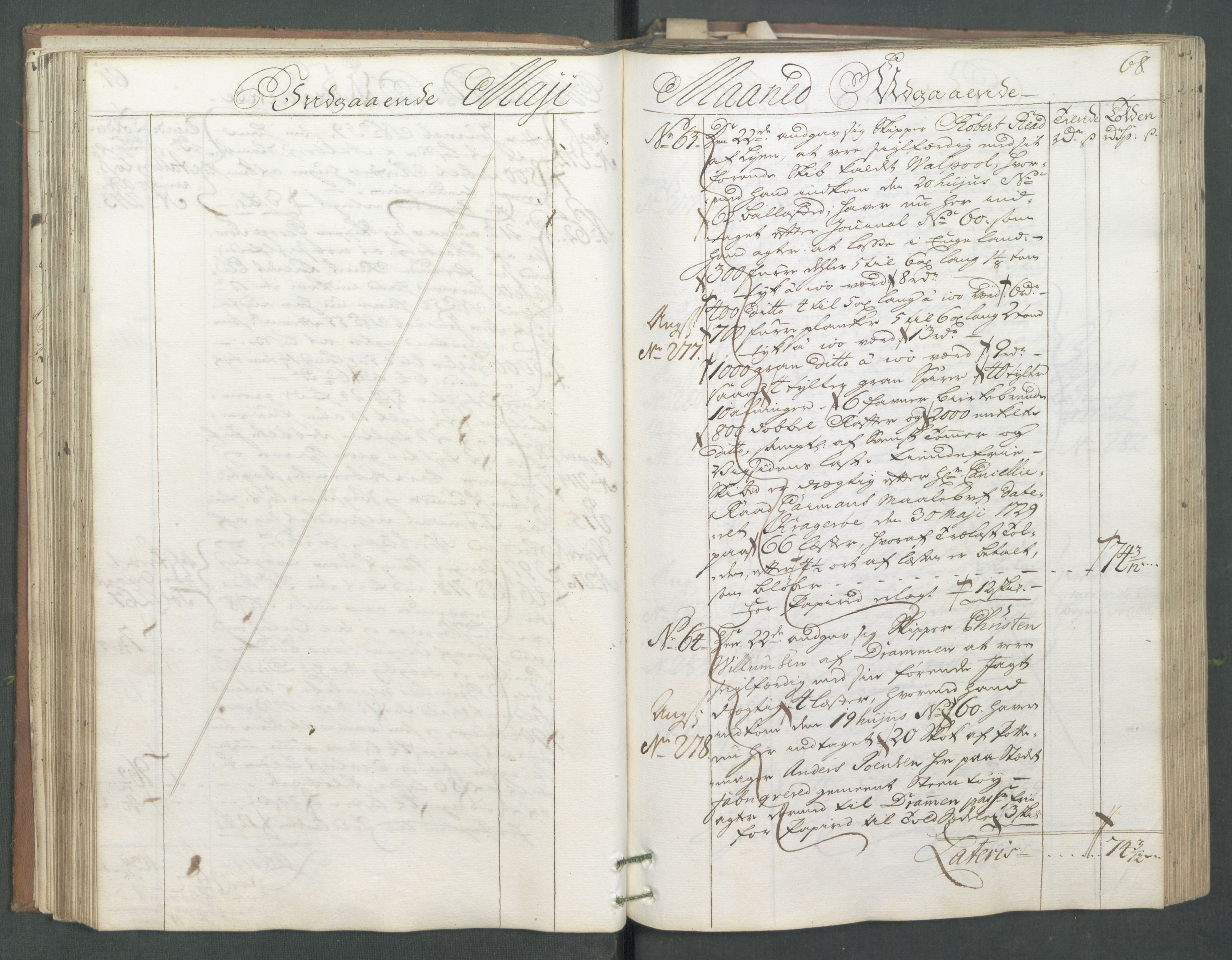 Generaltollkammeret, tollregnskaper, AV/RA-EA-5490/R01/L0008/0001: Tollregnskaper Fredrikshald / Hovedtollbok, 1733, p. 67b-68a