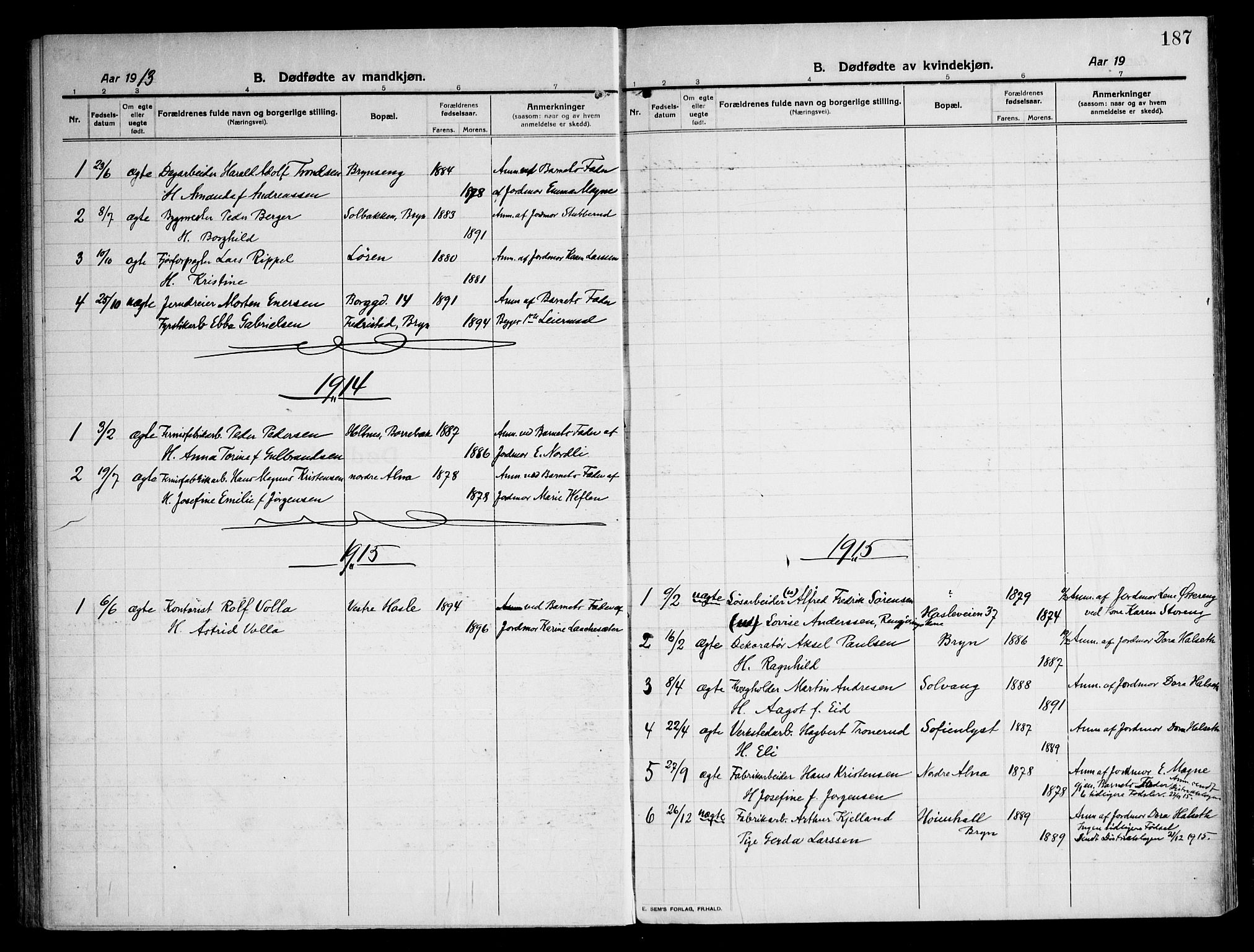 Østre Aker prestekontor Kirkebøker, SAO/A-10840/F/Fa/L0012: Parish register (official) no. I 12, 1913-1924, p. 187