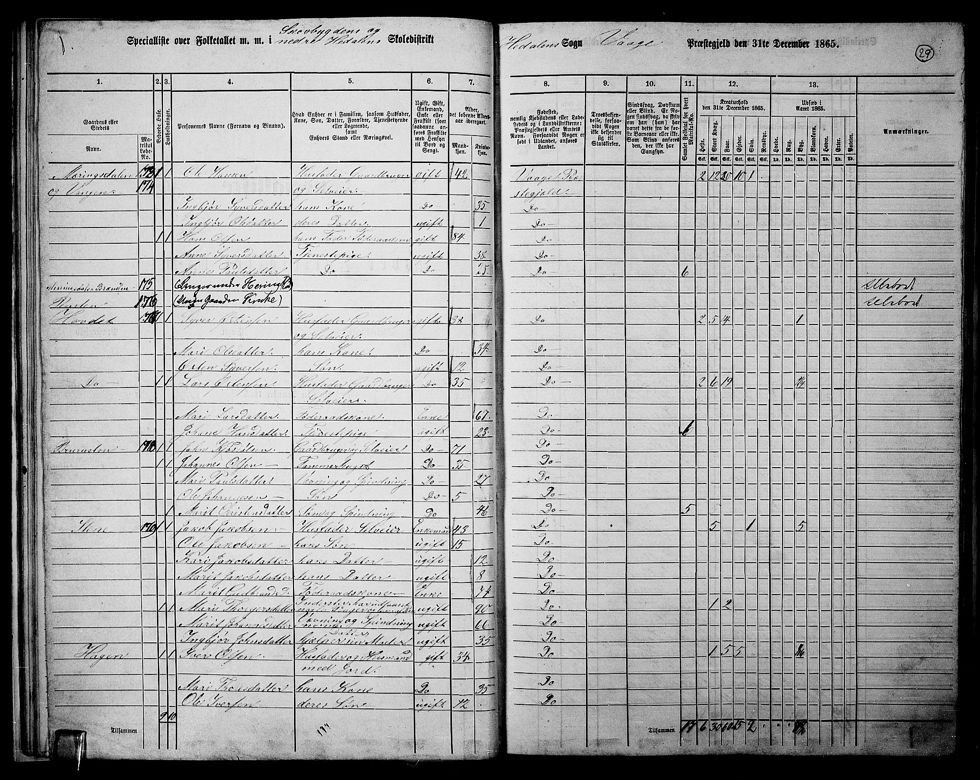 RA, 1865 census for Vågå, 1865, p. 195