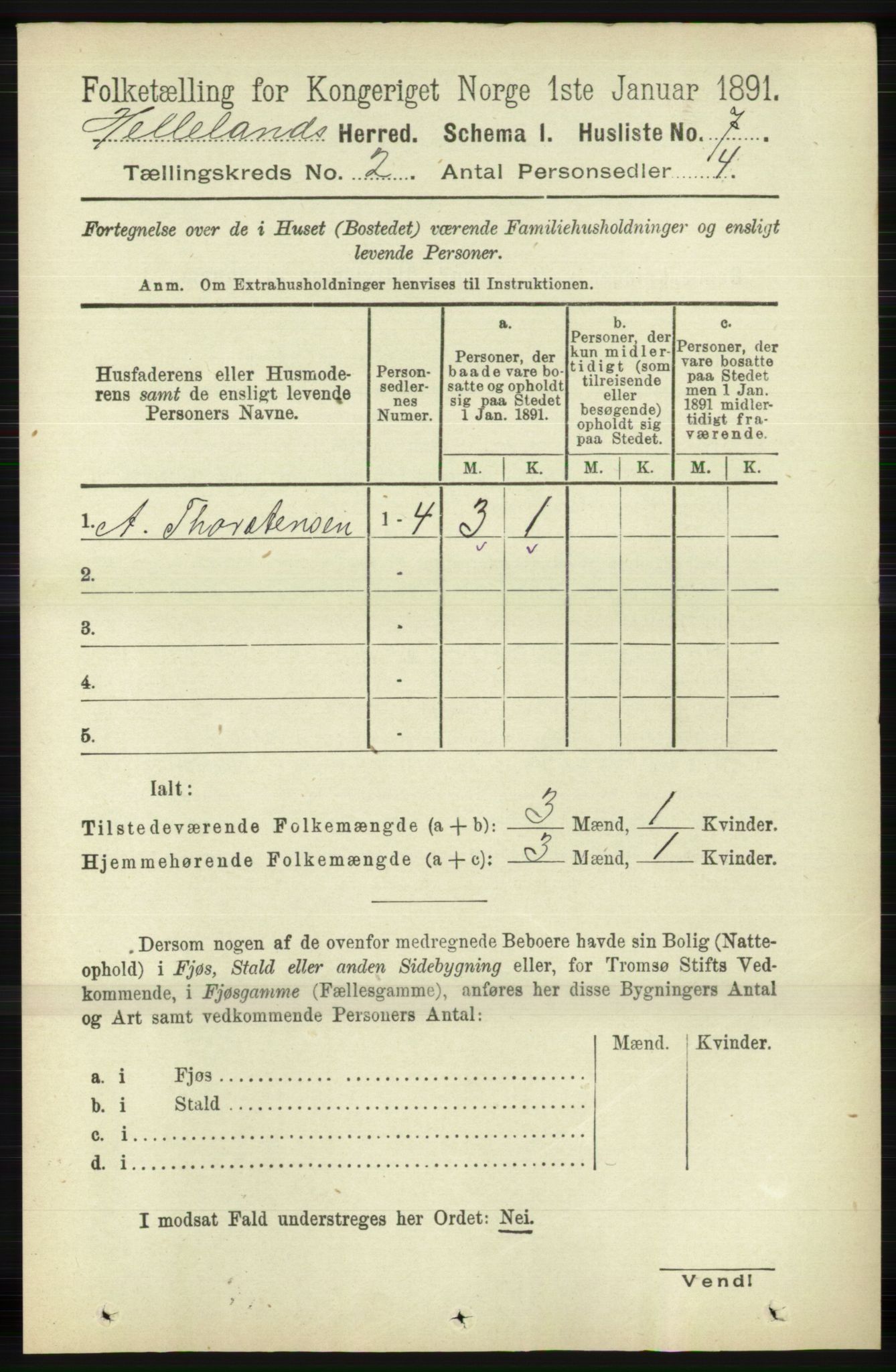 RA, 1891 census for 1115 Helleland, 1891, p. 378