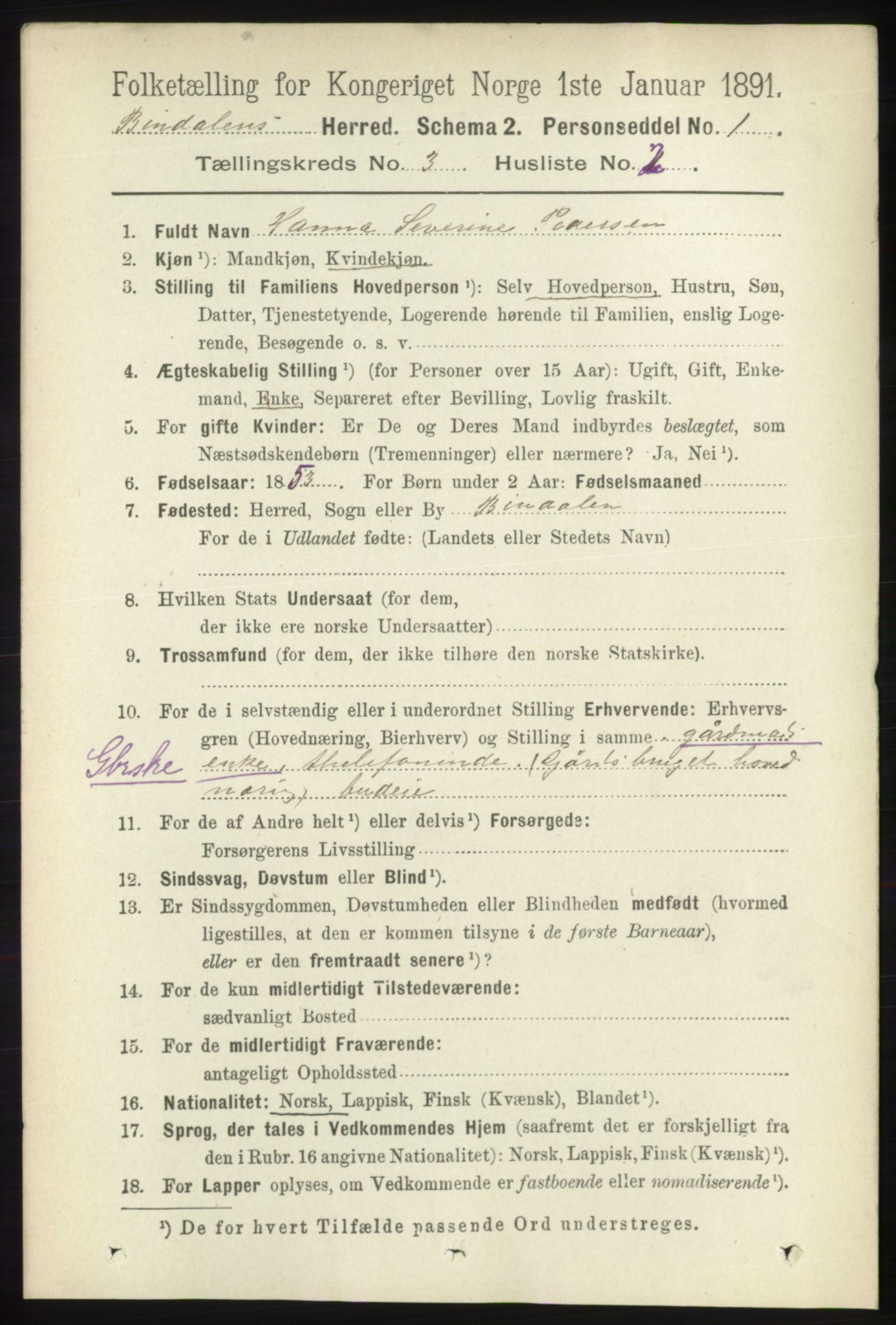 RA, 1891 census for 1811 Bindal, 1891, p. 654