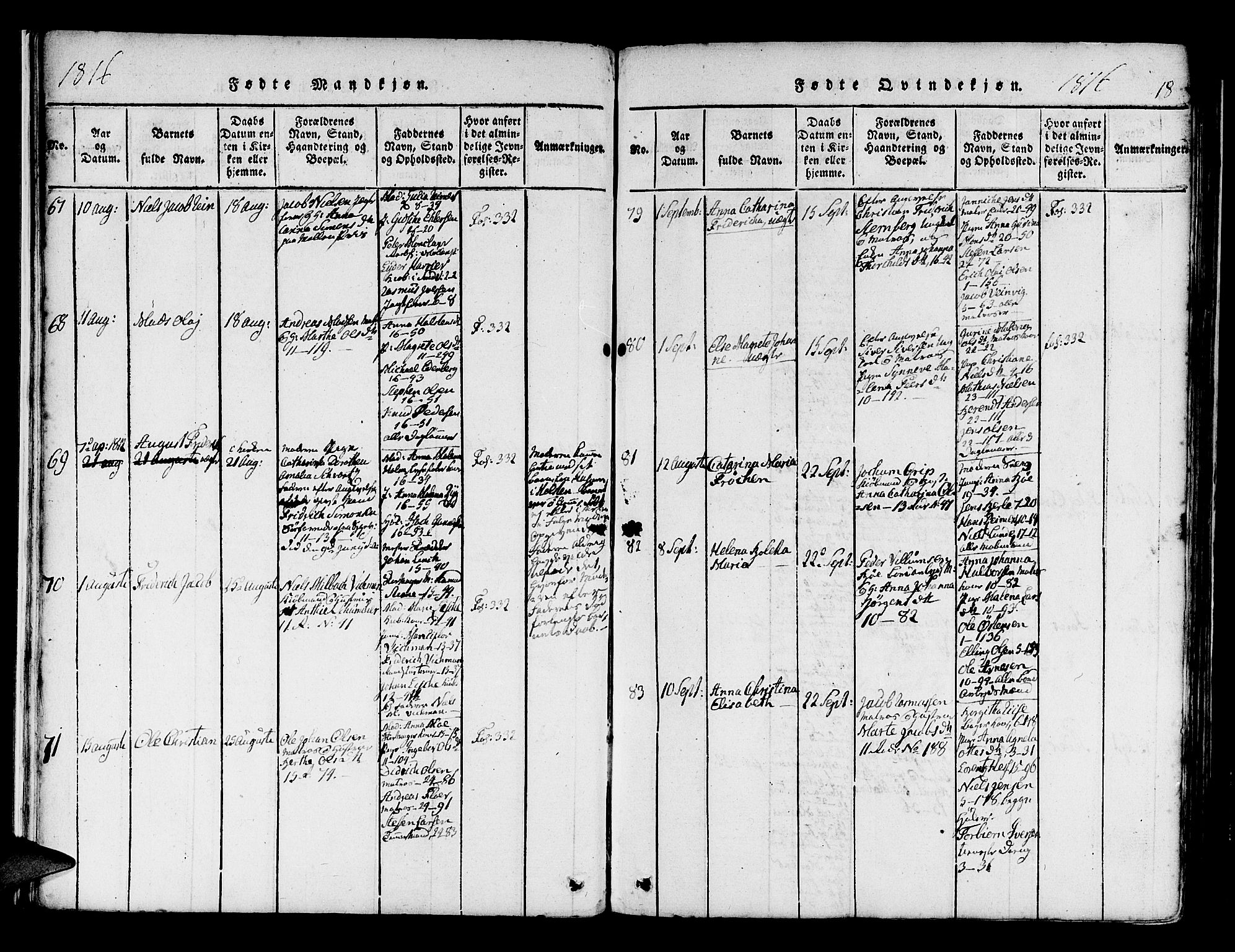 Domkirken sokneprestembete, SAB/A-74801/H/Haa/L0010: Parish register (official) no. A 10, 1816-1821, p. 18