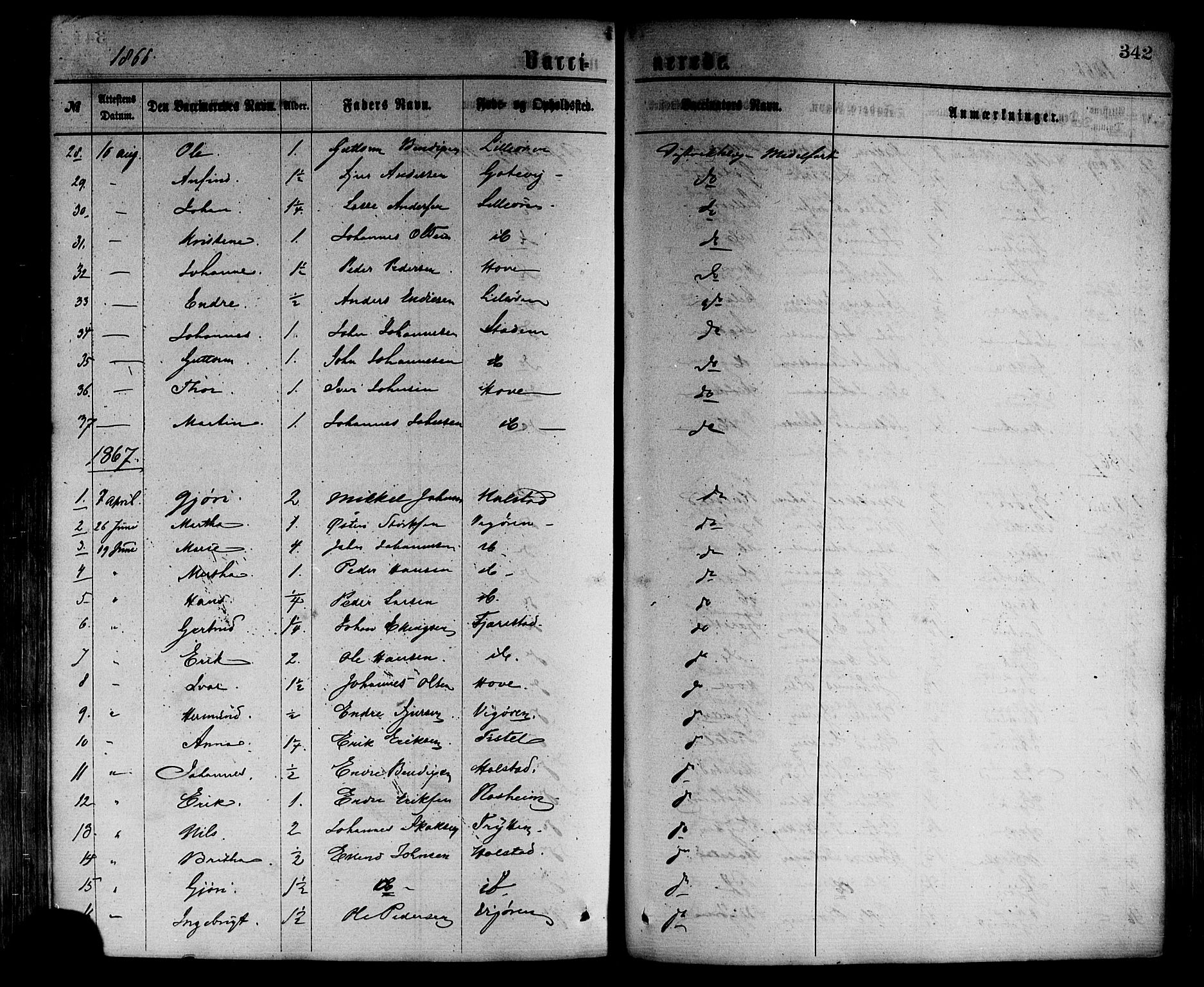 Vik sokneprestembete, AV/SAB-A-81501/H/Haa/Haaa/L0009: Parish register (official) no. A 9, 1866-1877, p. 342