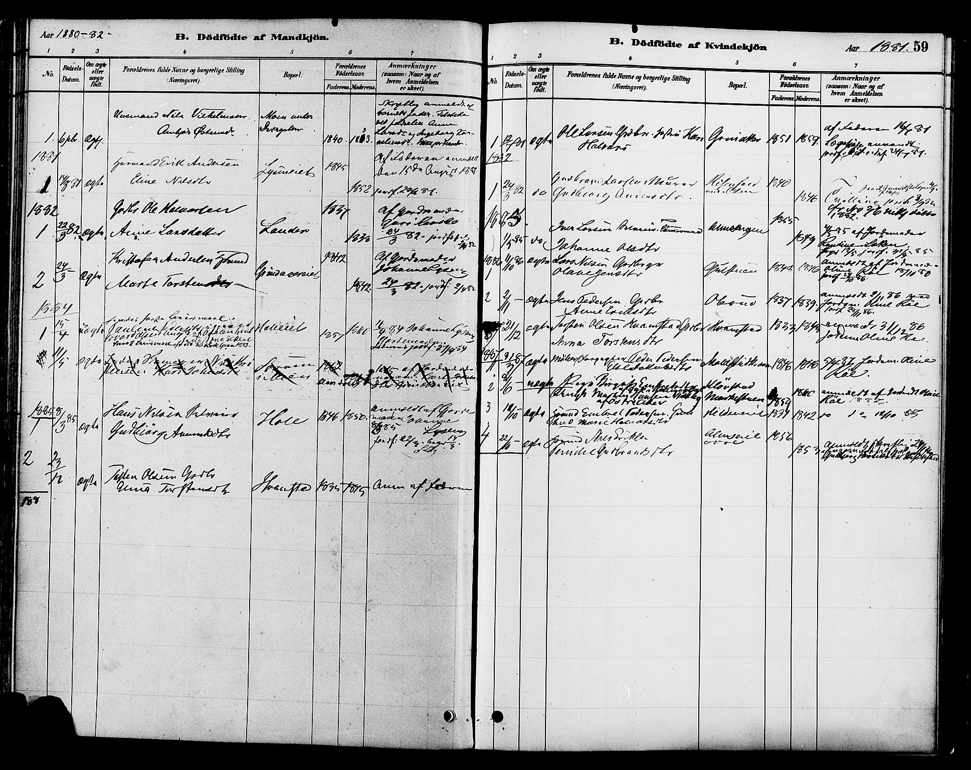 Gran prestekontor, SAH/PREST-112/H/Ha/Haa/L0016: Parish register (official) no. 16, 1880-1888, p. 59