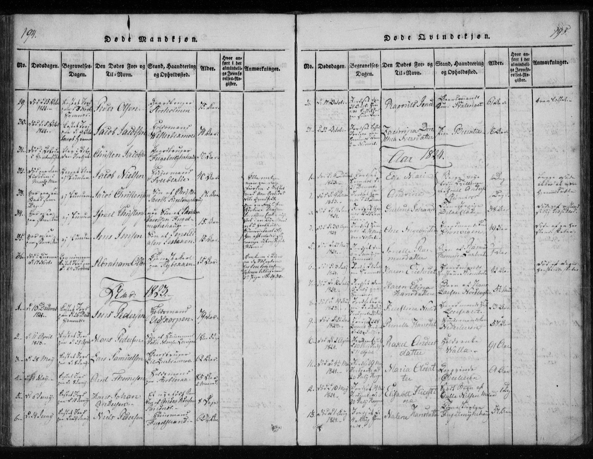 Ministerialprotokoller, klokkerbøker og fødselsregistre - Nordland, AV/SAT-A-1459/825/L0353: Parish register (official) no. 825A07, 1820-1826, p. 194-195