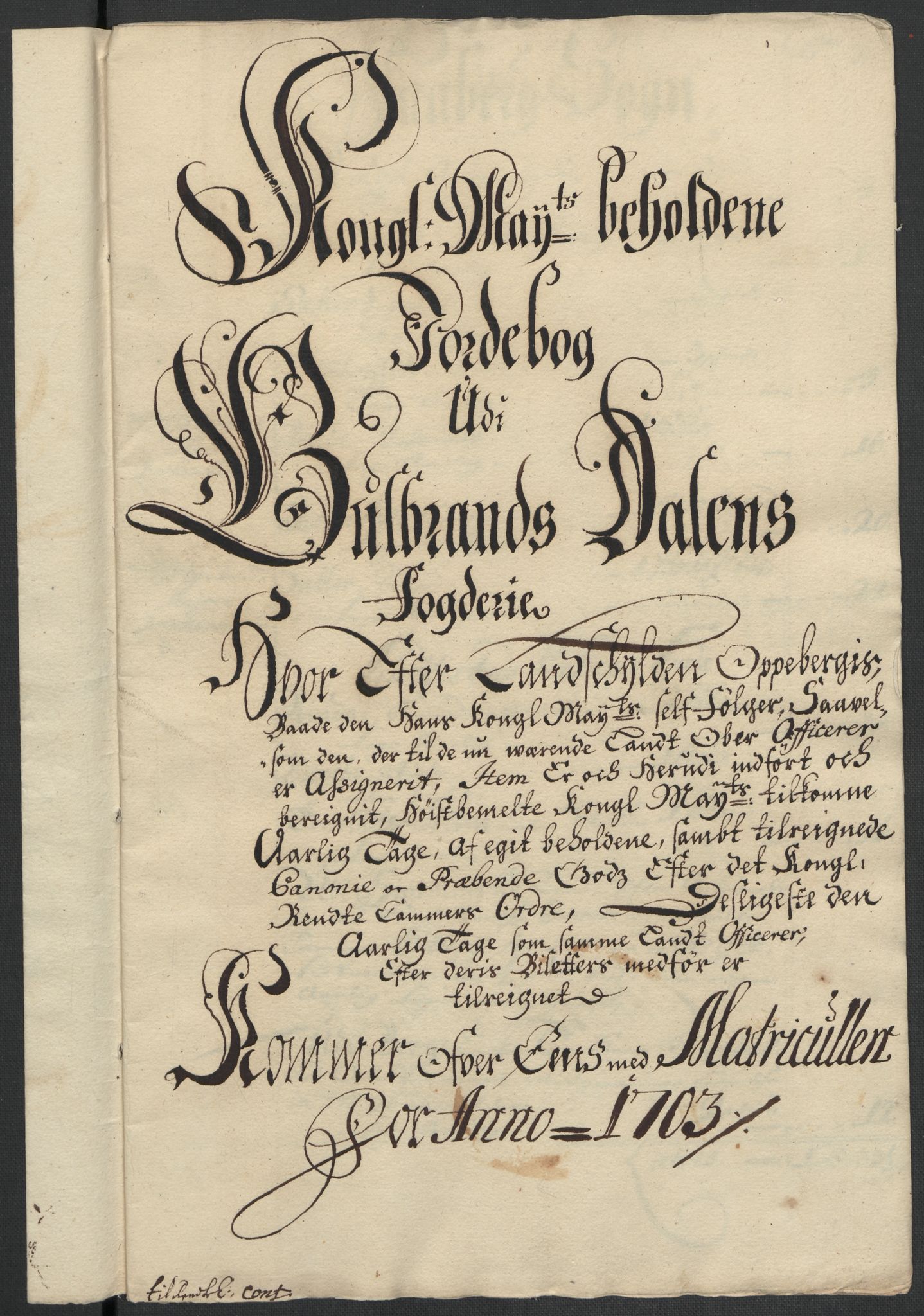 Rentekammeret inntil 1814, Reviderte regnskaper, Fogderegnskap, RA/EA-4092/R17/L1176: Fogderegnskap Gudbrandsdal, 1703, p. 32