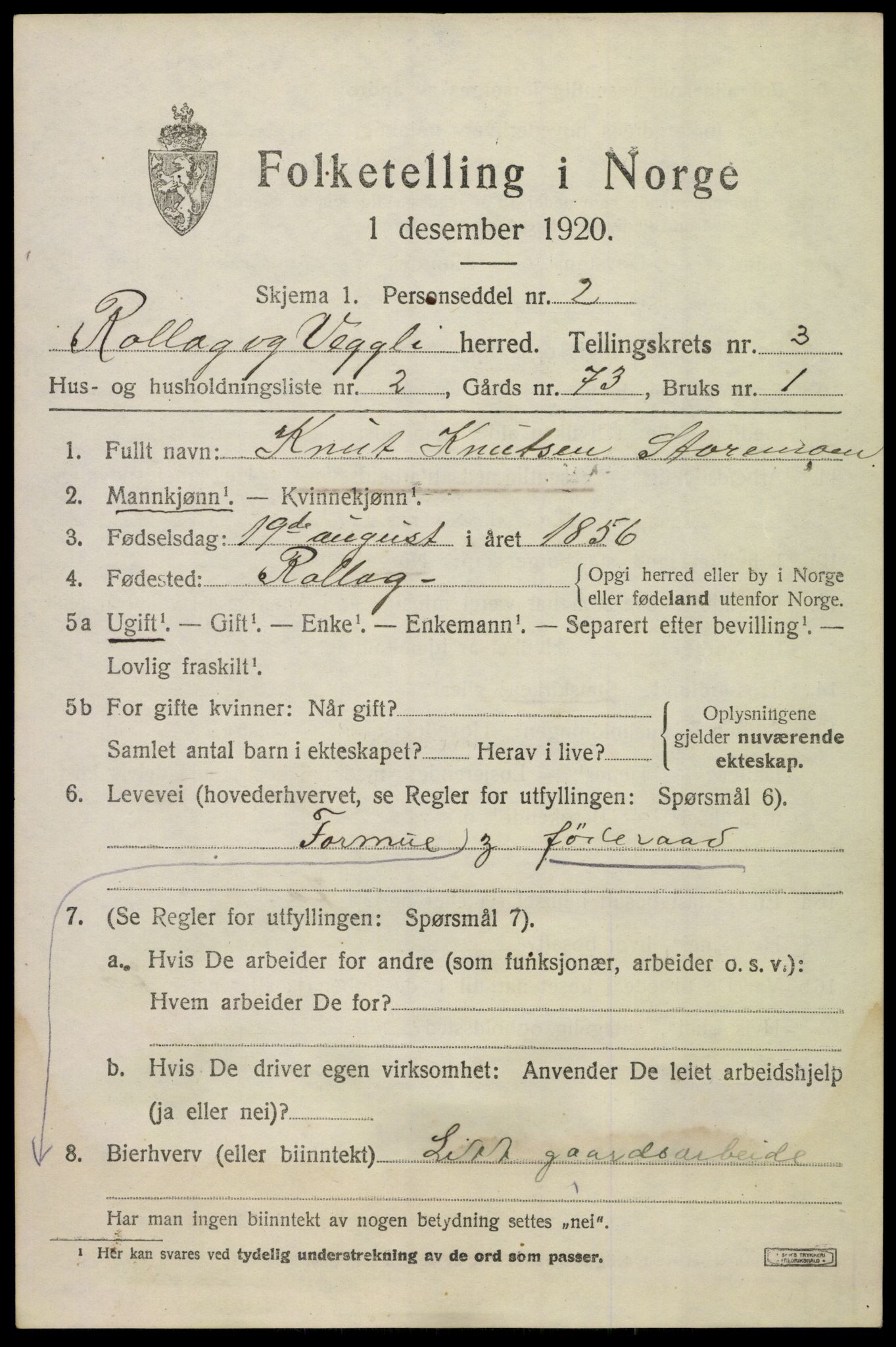 SAKO, 1920 census for Rollag, 1920, p. 1338