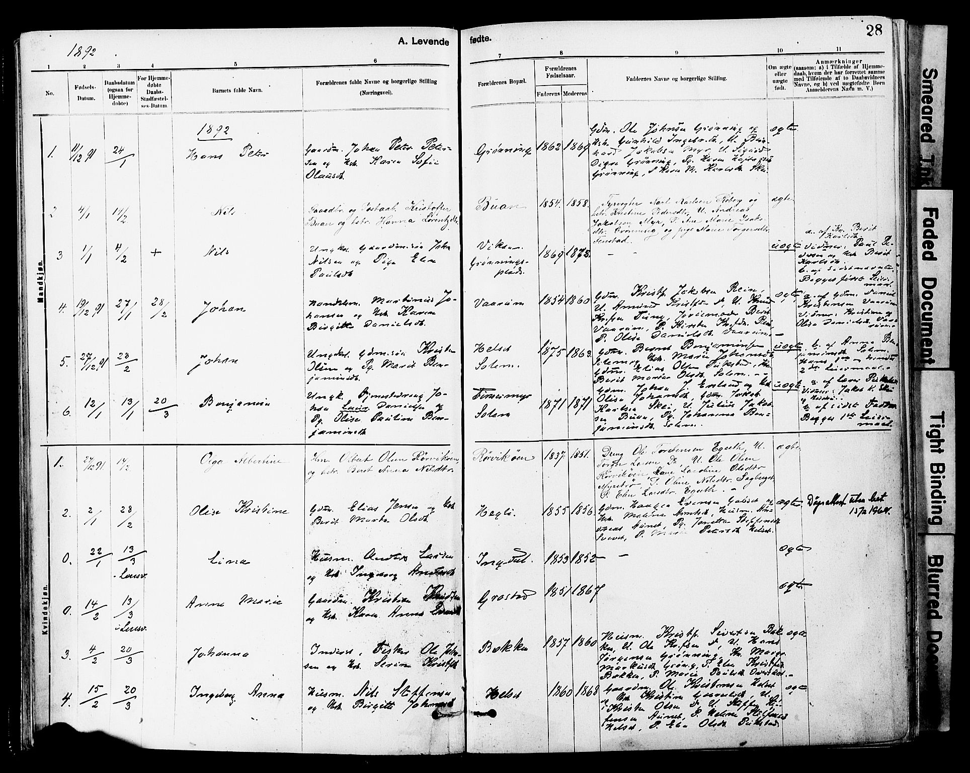 Ministerialprotokoller, klokkerbøker og fødselsregistre - Sør-Trøndelag, SAT/A-1456/646/L0615: Parish register (official) no. 646A13, 1885-1900, p. 28