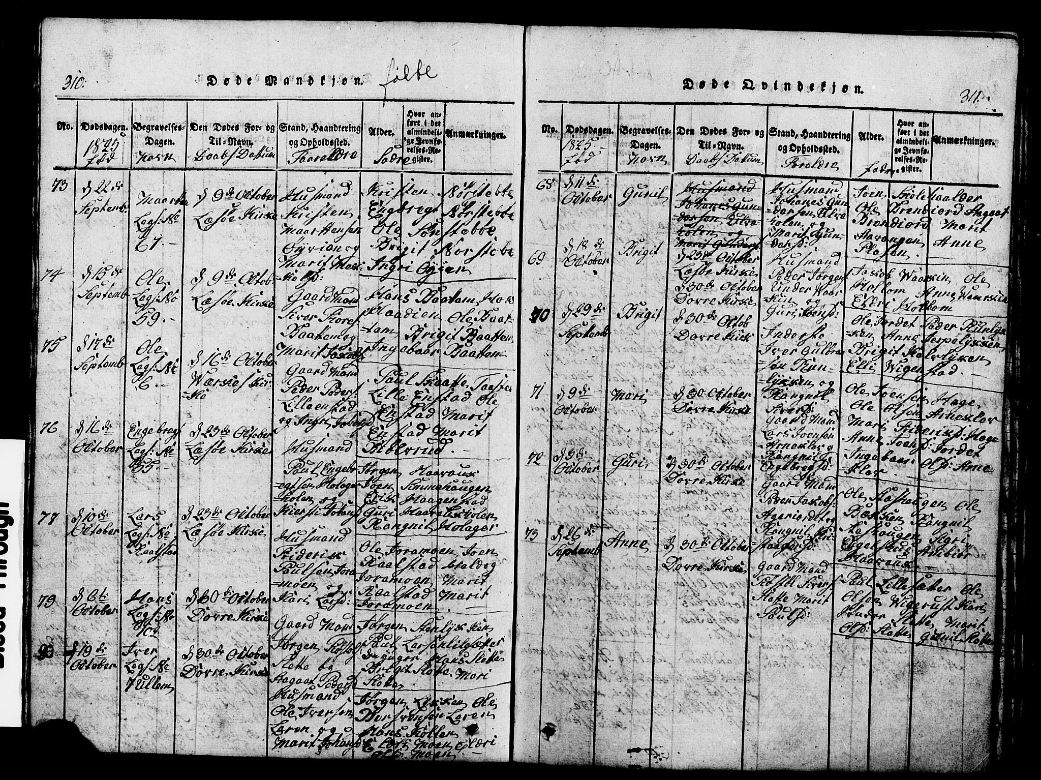 Lesja prestekontor, SAH/PREST-068/H/Ha/Hab/L0001: Parish register (copy) no. 1, 1820-1831, p. 310-311