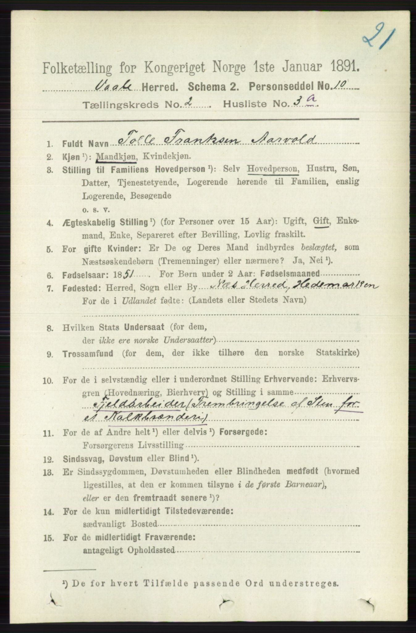RA, 1891 census for 0716 Våle, 1891, p. 464