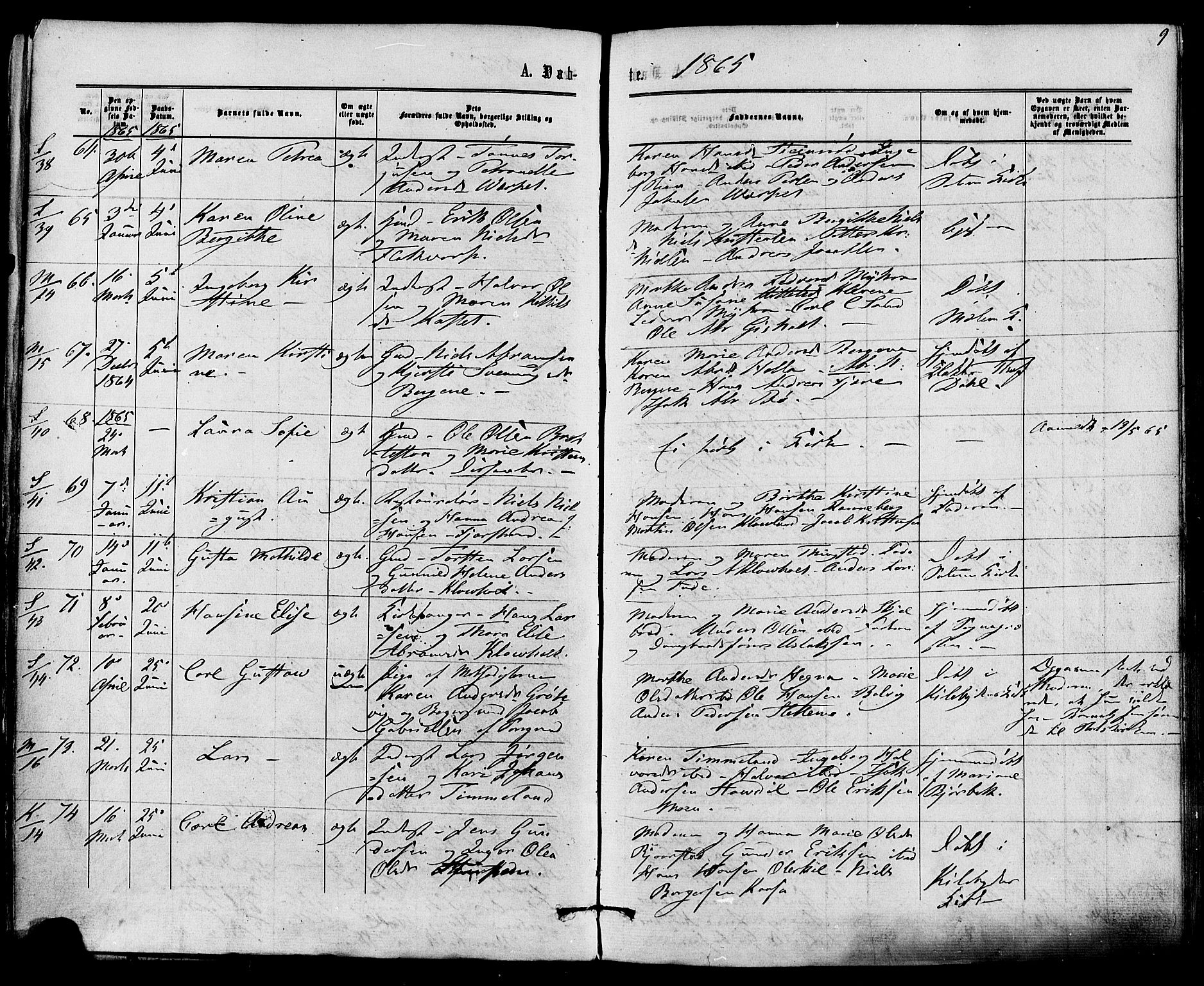 Solum kirkebøker, SAKO/A-306/F/Fa/L0008: Parish register (official) no. I 8, 1865-1876, p. 9
