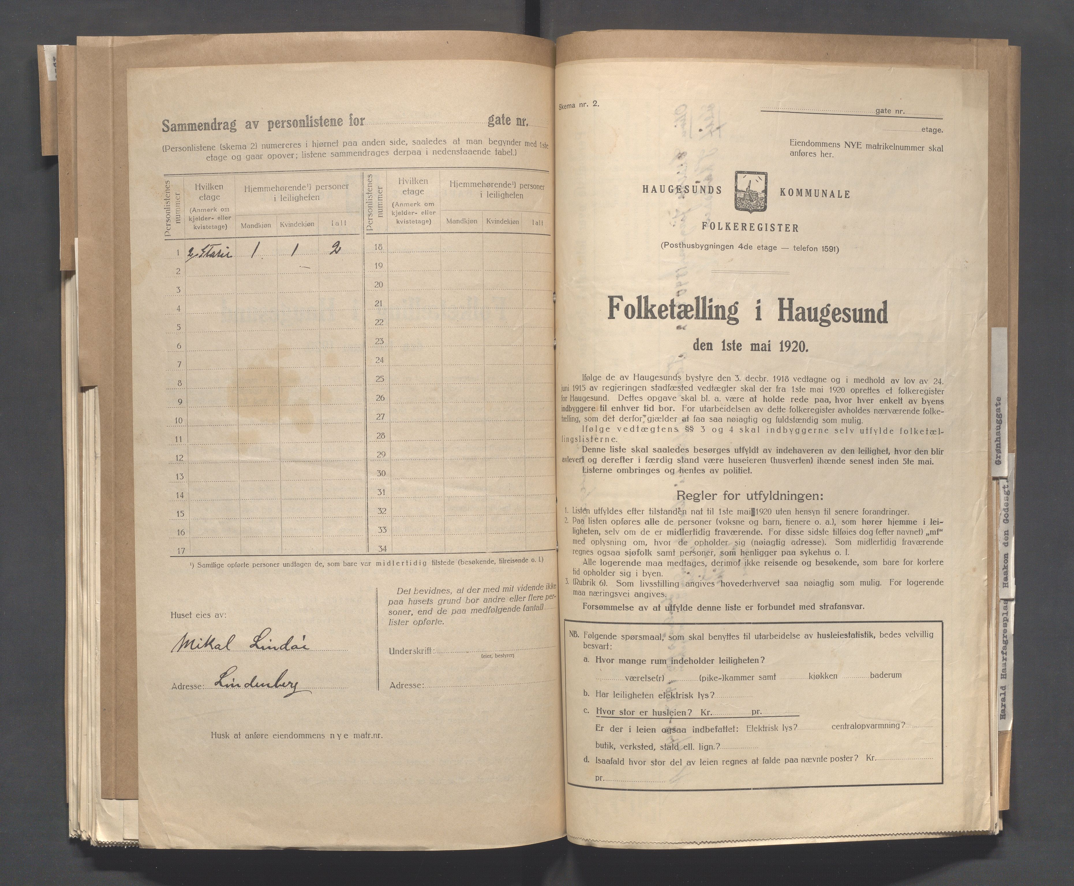 IKAR, Local census 1.5.1920 for Haugesund, 1920, p. 1094