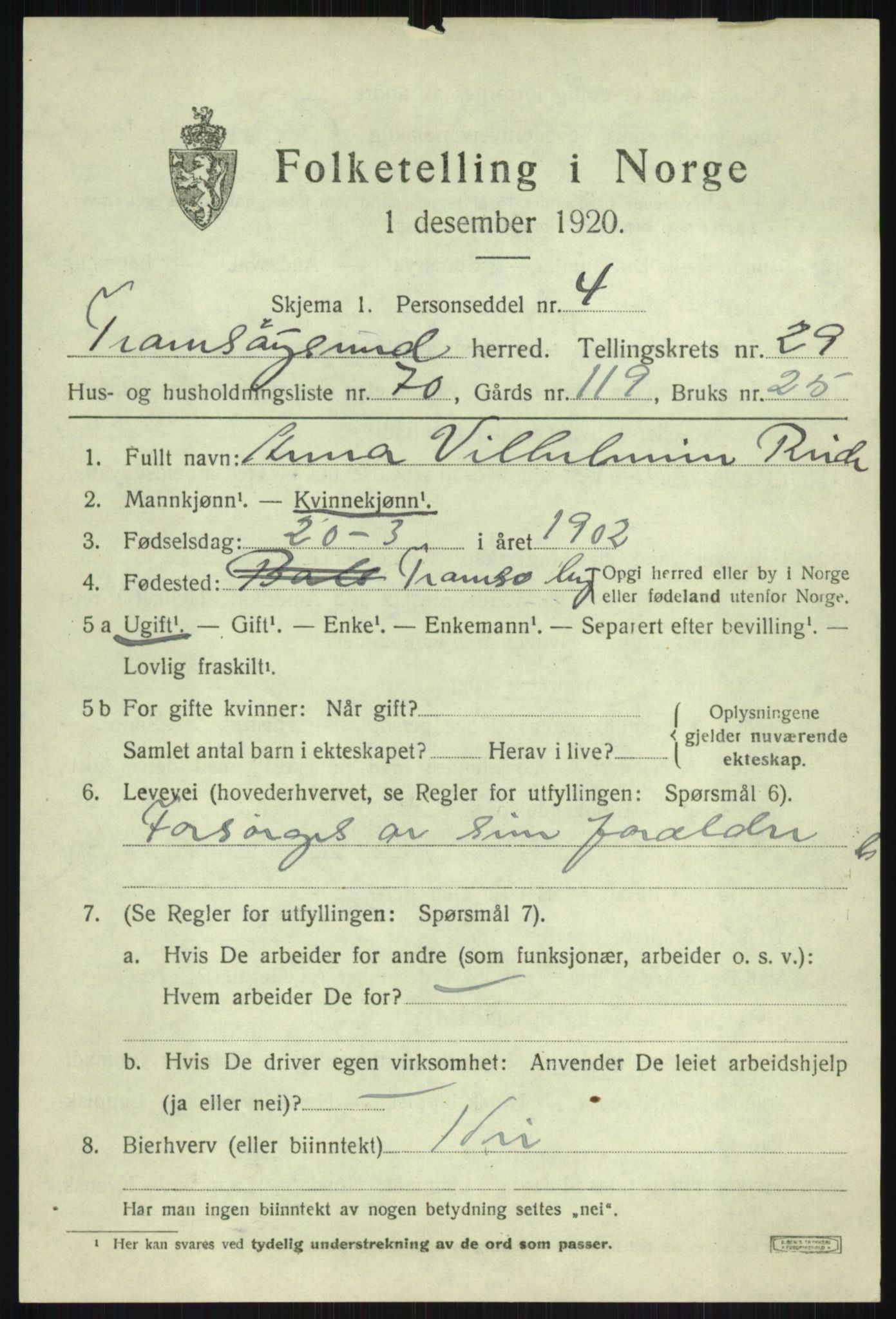 SATØ, 1920 census for Tromsøysund, 1920, p. 14226