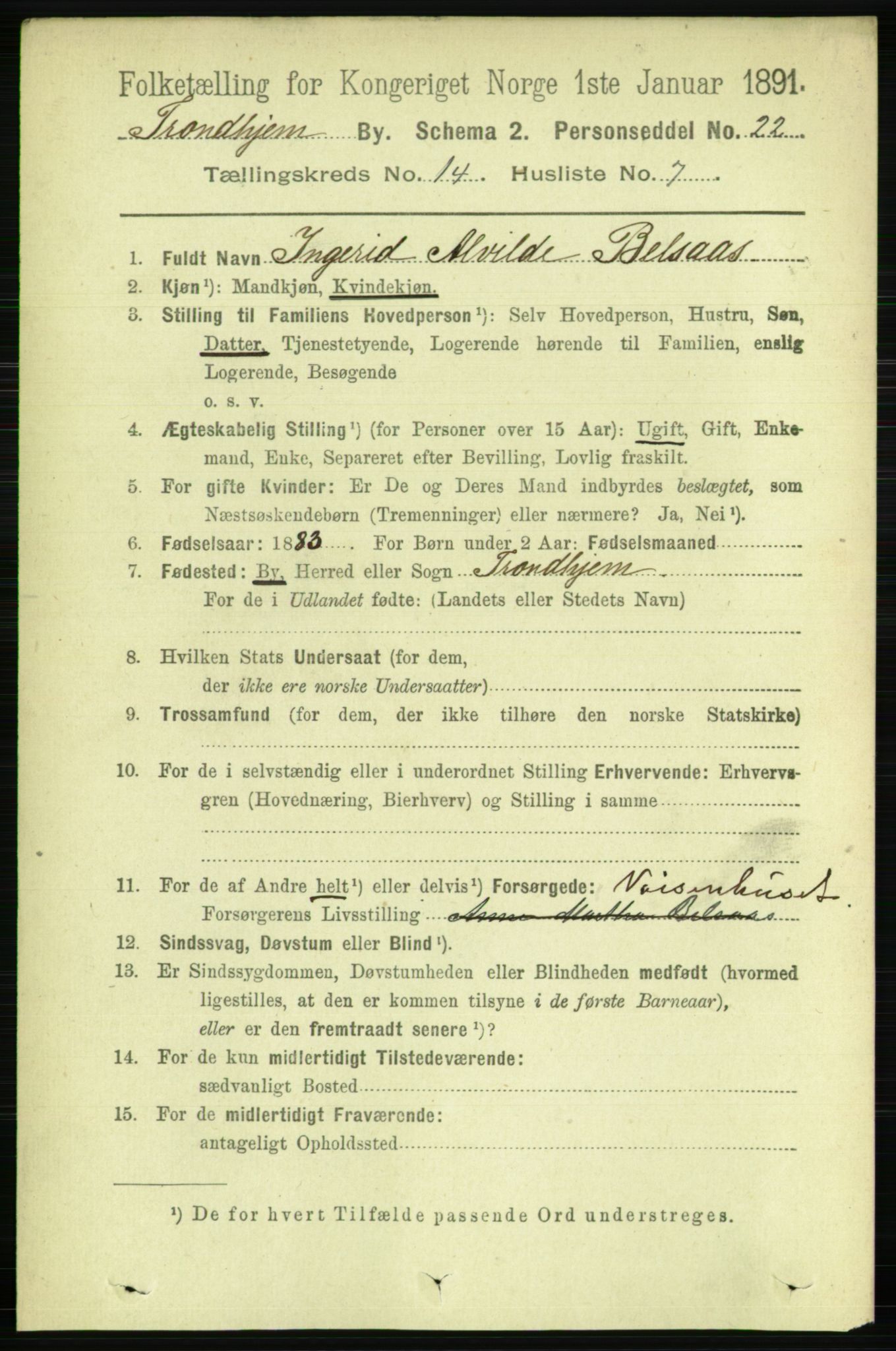 RA, 1891 census for 1601 Trondheim, 1891, p. 11001