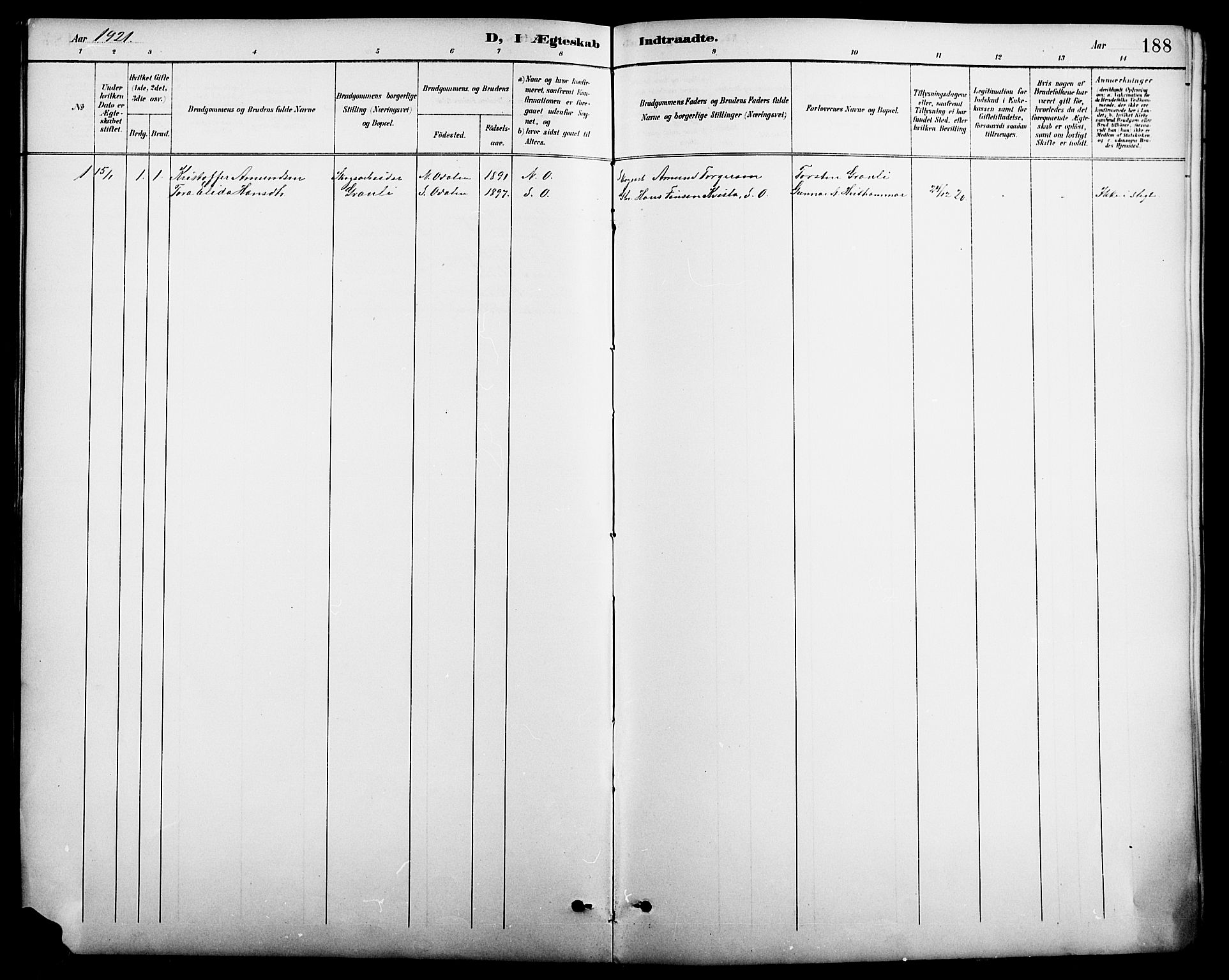 Nord-Odal prestekontor, AV/SAH-PREST-032/H/Ha/Hab/L0002: Parish register (copy) no. 2, 1895-1921, p. 188