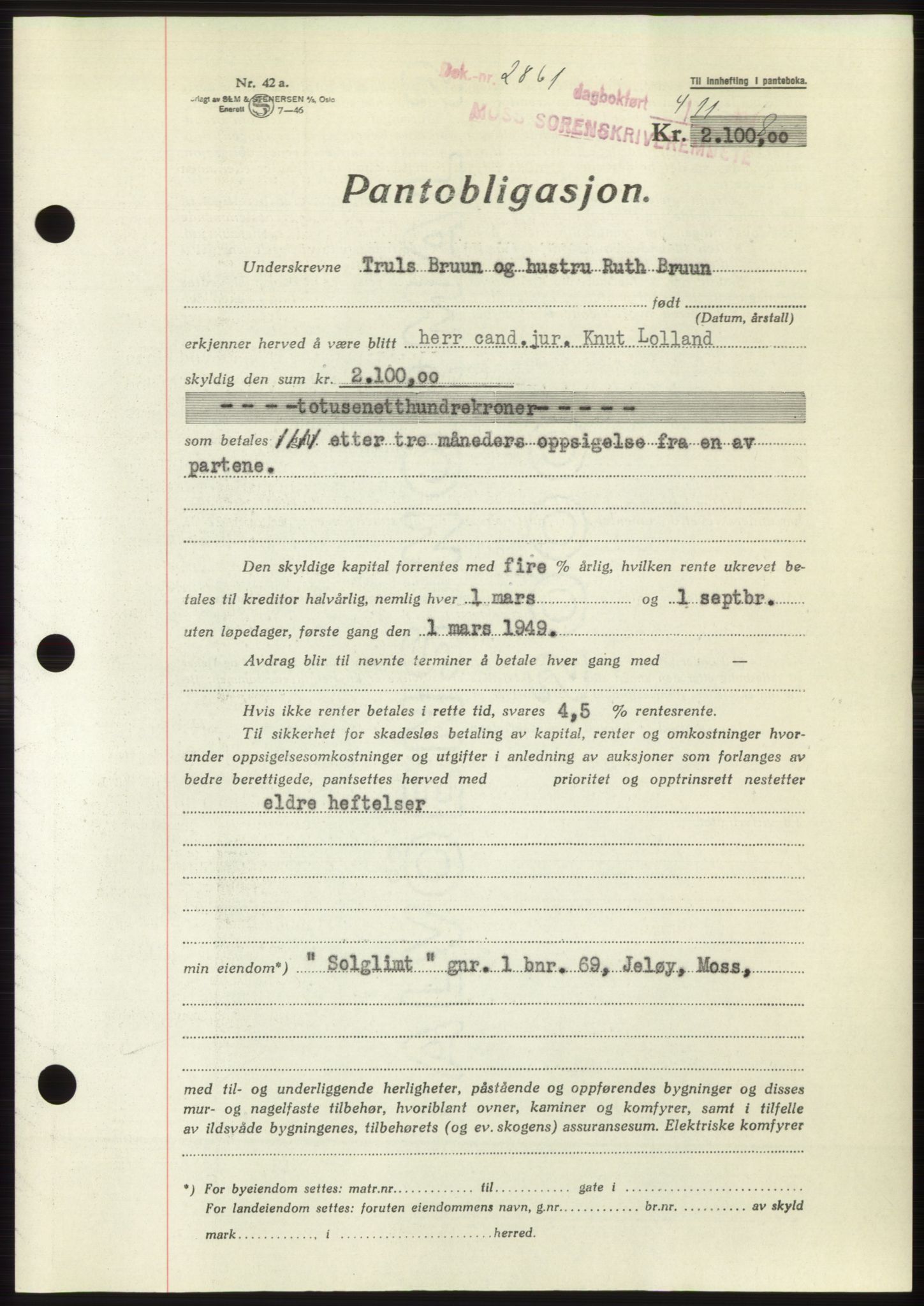 Moss sorenskriveri, AV/SAO-A-10168: Mortgage book no. B20, 1948-1948, Diary no: : 2861/1948