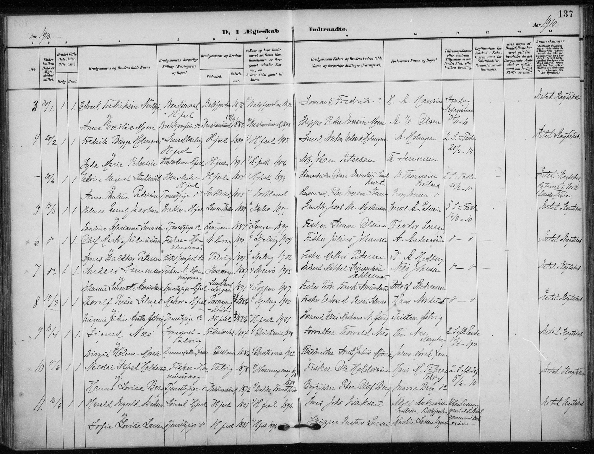 Hammerfest sokneprestkontor, SATØ/S-1347/H/Ha/L0014.kirke: Parish register (official) no. 14, 1906-1916, p. 137