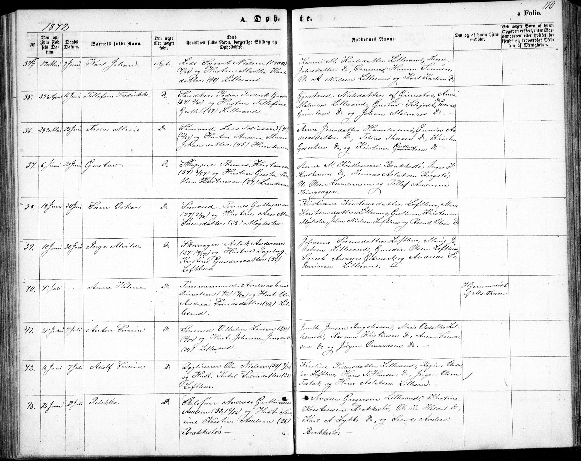 Vestre Moland sokneprestkontor, AV/SAK-1111-0046/F/Fb/Fbb/L0004: Parish register (copy) no. B 4, 1861-1872, p. 110