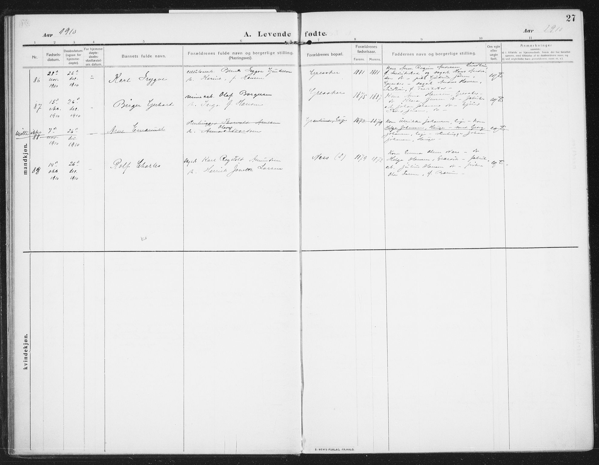 Rolvsøy prestekontor Kirkebøker, SAO/A-2004/F/Fa/L0002: Parish register (official) no. 2, 1909-1917, p. 27