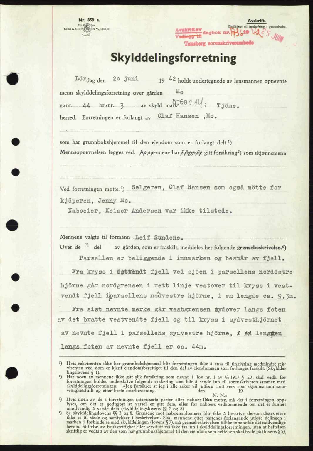 Tønsberg sorenskriveri, AV/SAKO-A-130/G/Ga/Gaa/L0011: Mortgage book no. A11, 1941-1942, Diary no: : 1736/1942