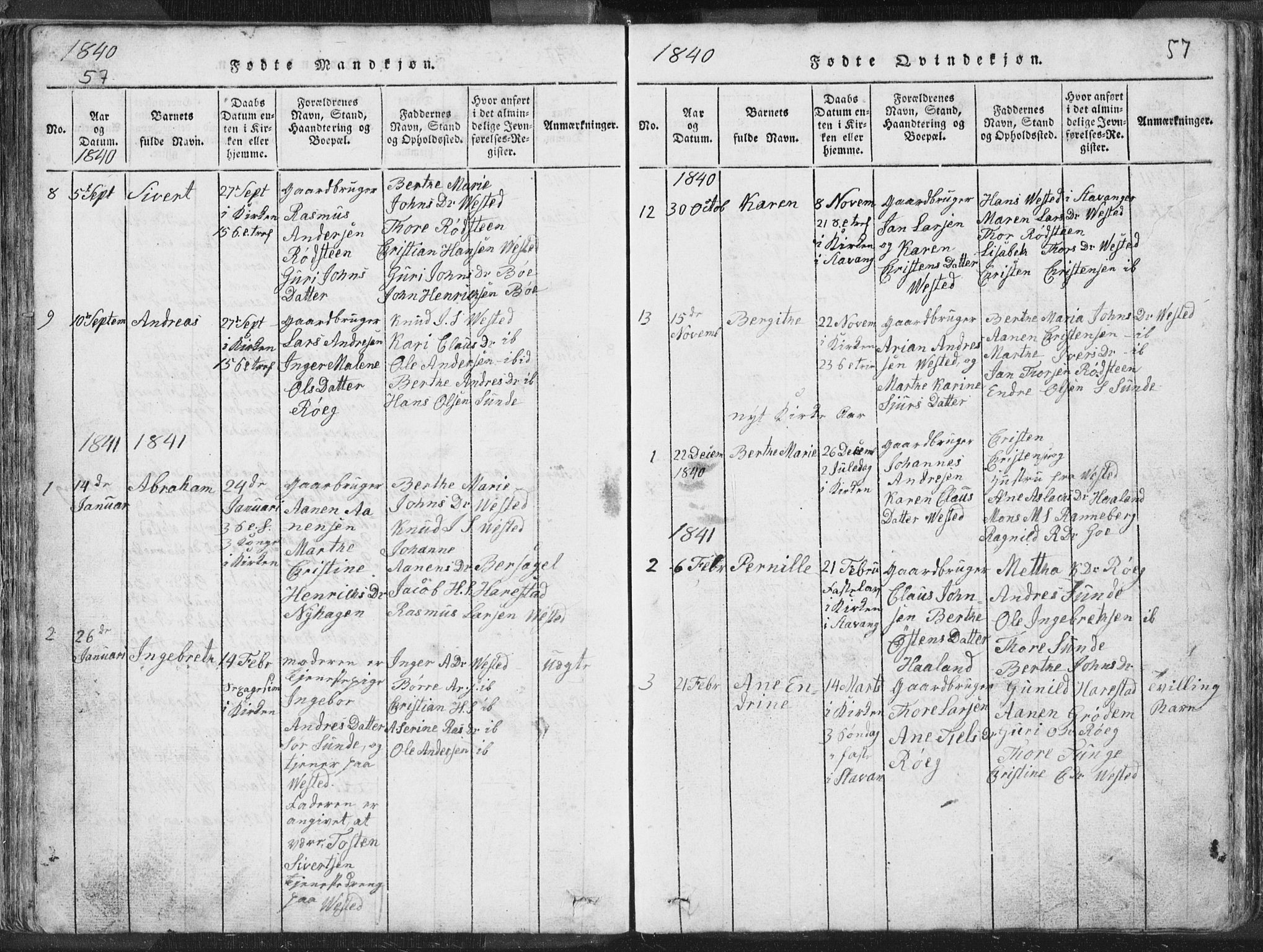 Hetland sokneprestkontor, AV/SAST-A-101826/30/30BA/L0001: Parish register (official) no. A 1, 1816-1856, p. 57