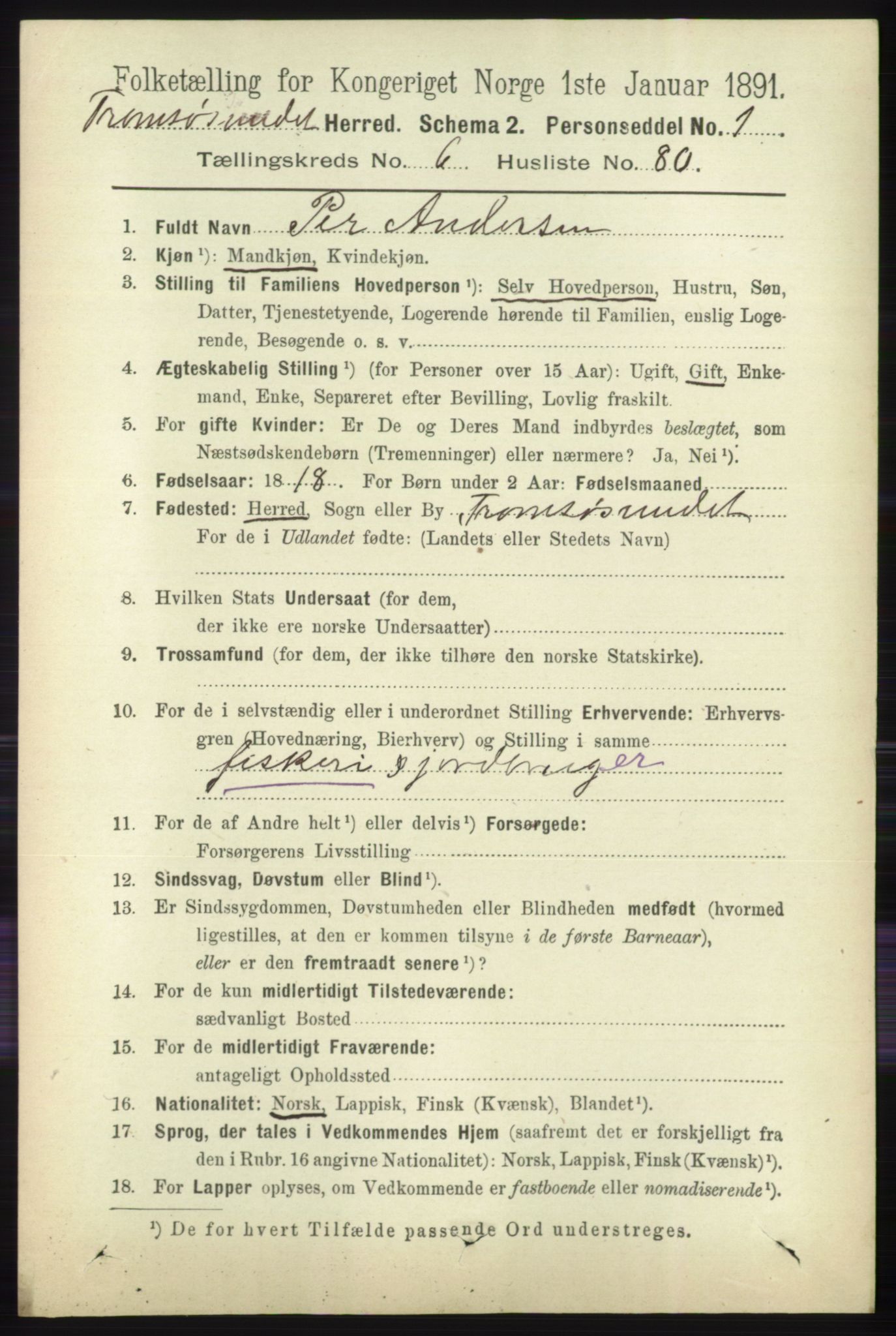 RA, 1891 census for 1934 Tromsøysund, 1891, p. 3622