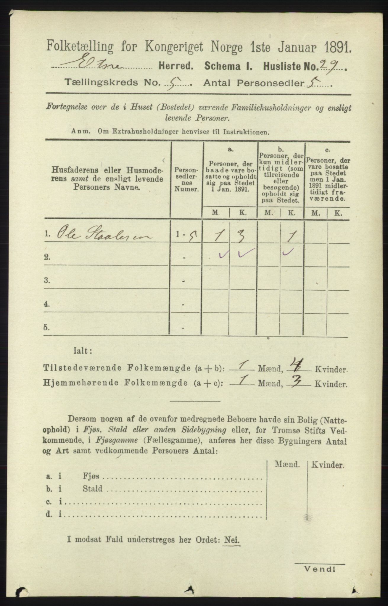 RA, 1891 census for 1211 Etne, 1891, p. 1015