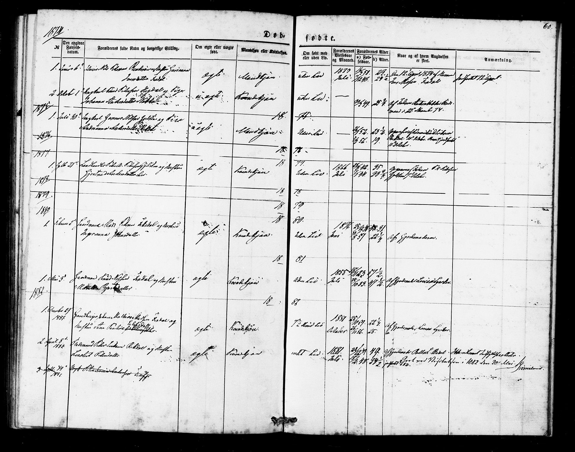 Ministerialprotokoller, klokkerbøker og fødselsregistre - Møre og Romsdal, AV/SAT-A-1454/540/L0540: Parish register (official) no. 540A01, 1872-1883, p. 60