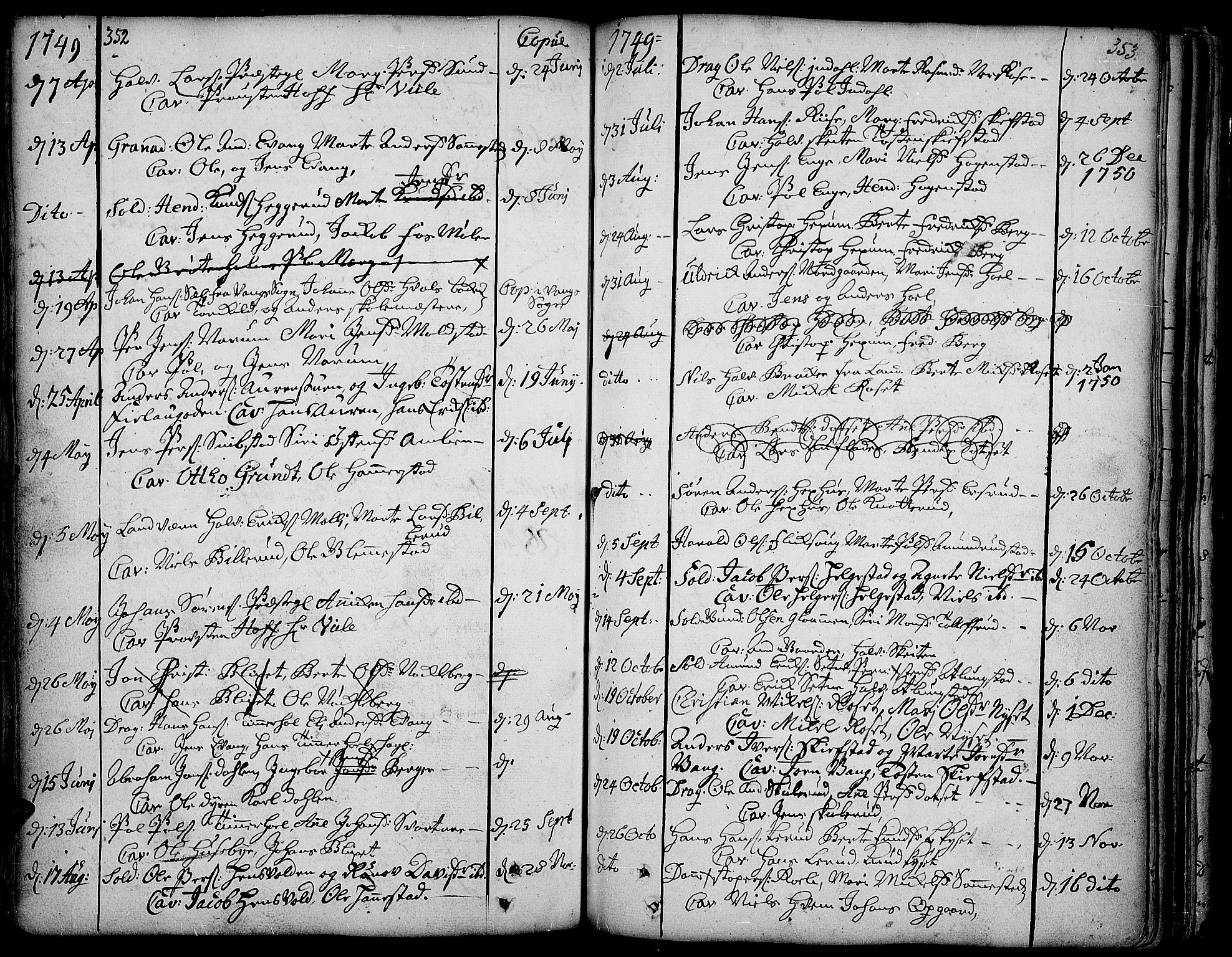 Toten prestekontor, SAH/PREST-102/H/Ha/Haa/L0003: Parish register (official) no. 3, 1734-1751, p. 352-353