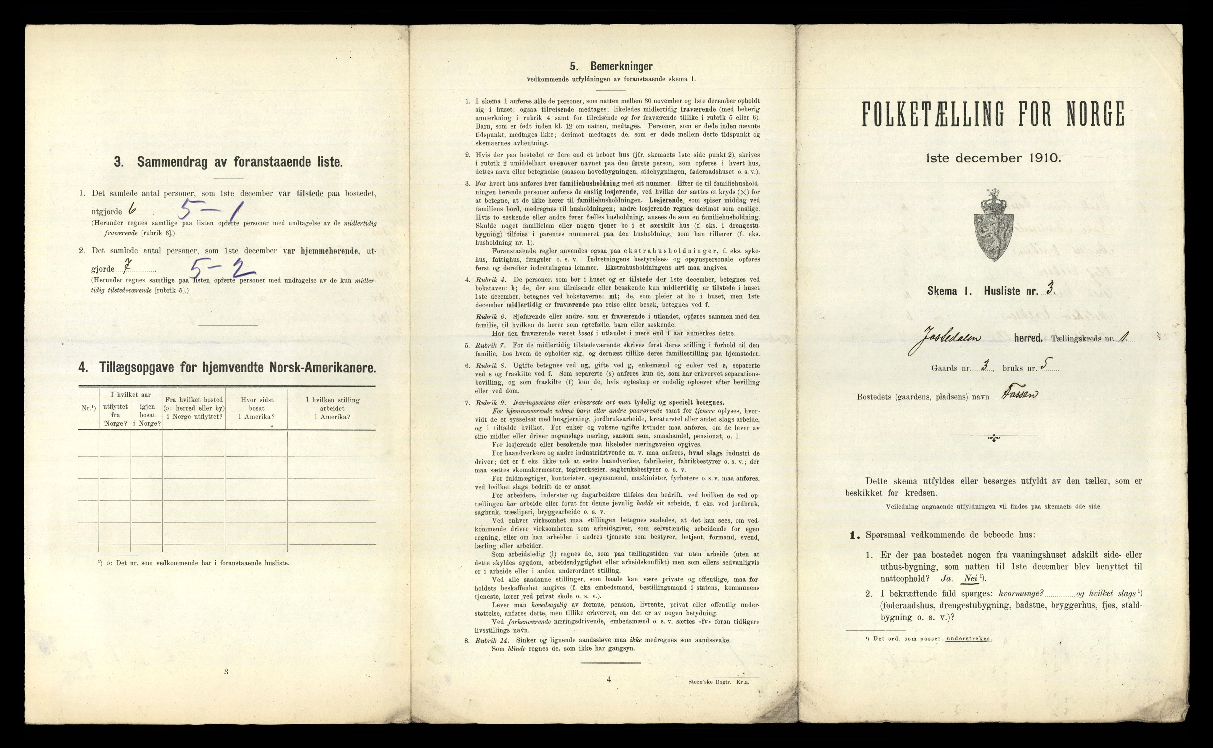 RA, 1910 census for Jostedal, 1910, p. 27