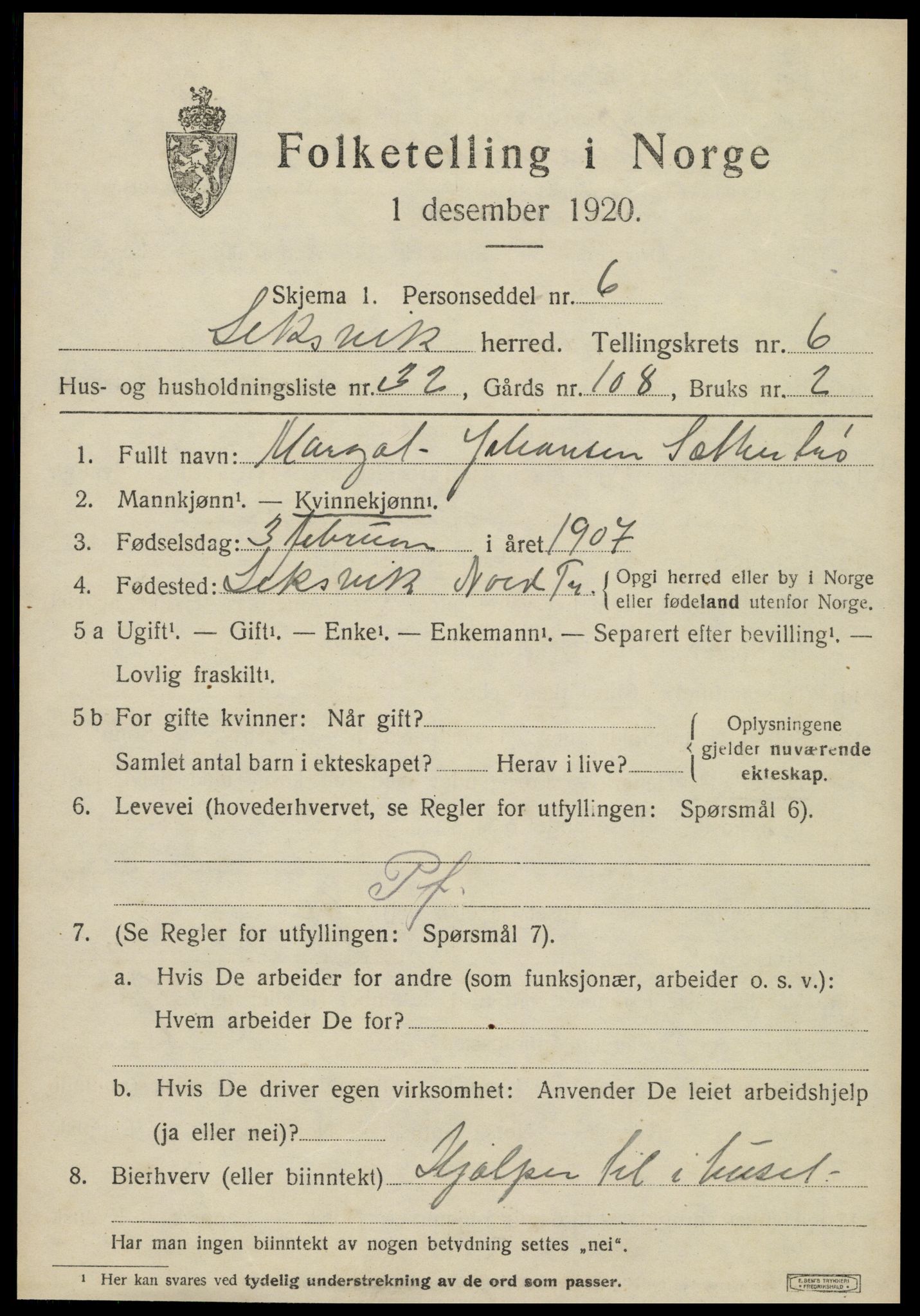 SAT, 1920 census for Leksvik, 1920, p. 5816