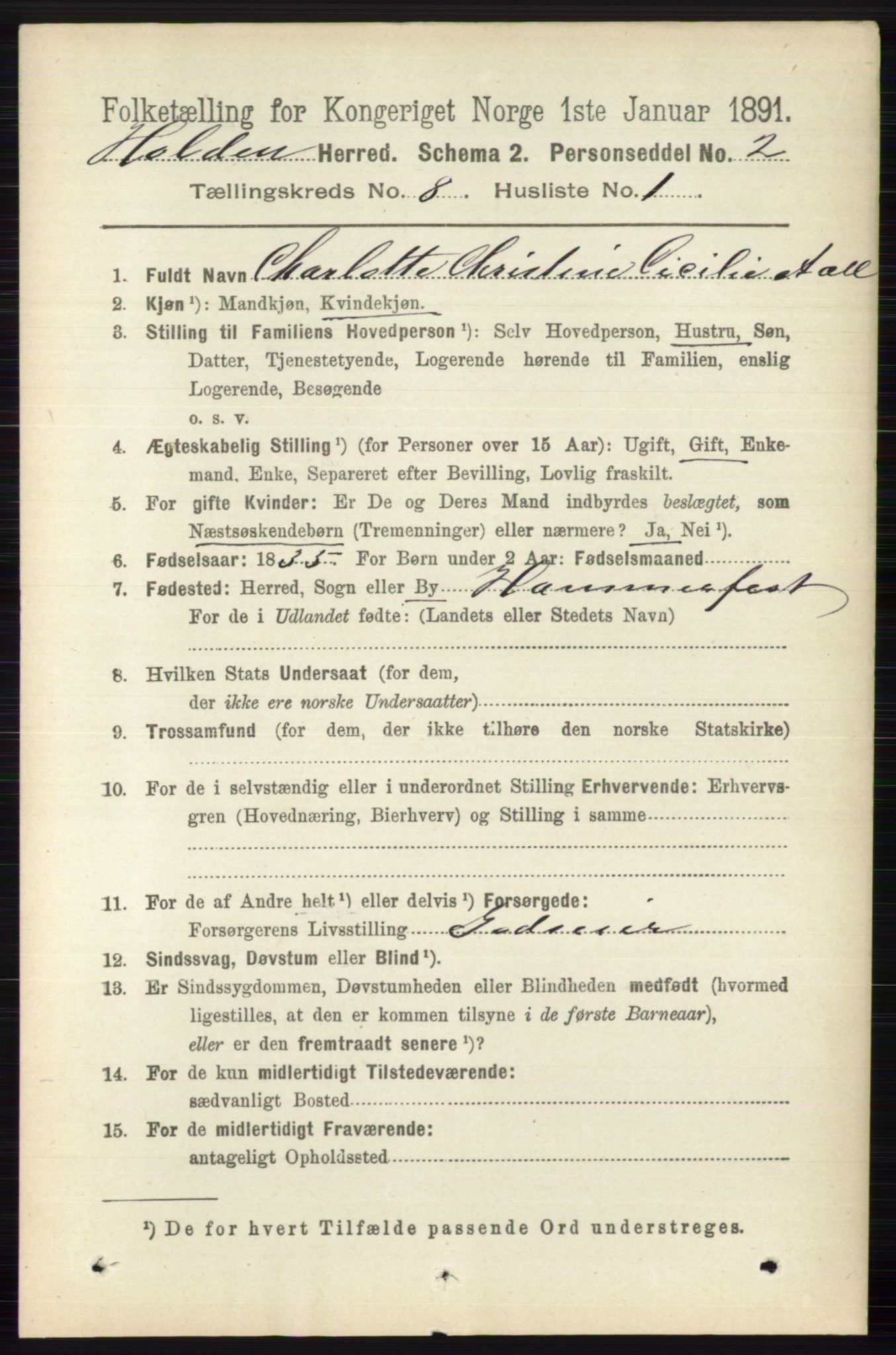 RA, 1891 census for 0819 Holla, 1891, p. 3651