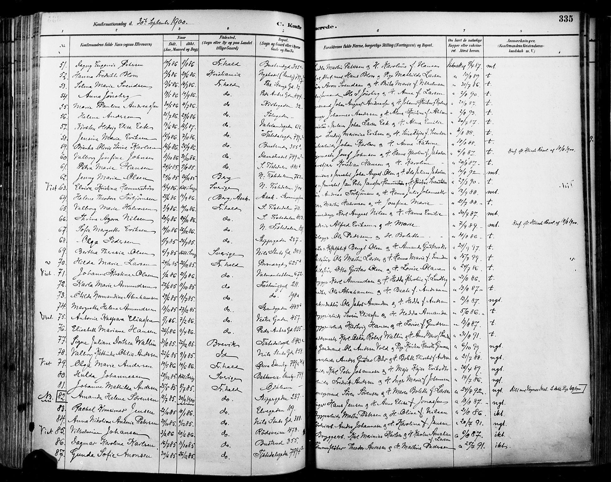 Halden prestekontor Kirkebøker, SAO/A-10909/F/Fa/L0013: Parish register (official) no. I 13, 1890-1906, p. 335