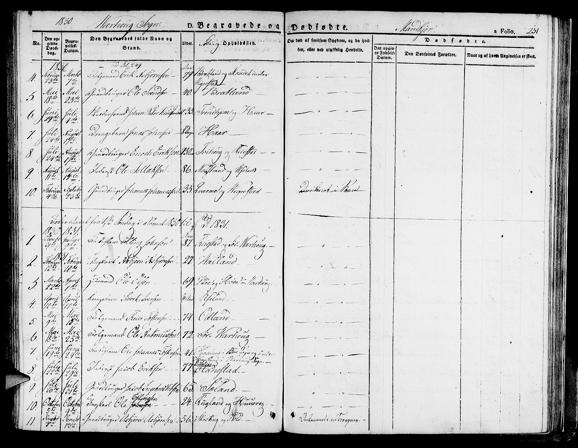 Hå sokneprestkontor, AV/SAST-A-101801/001/30BA/L0004: Parish register (official) no. A 4.1 /2, 1826-1841, p. 251